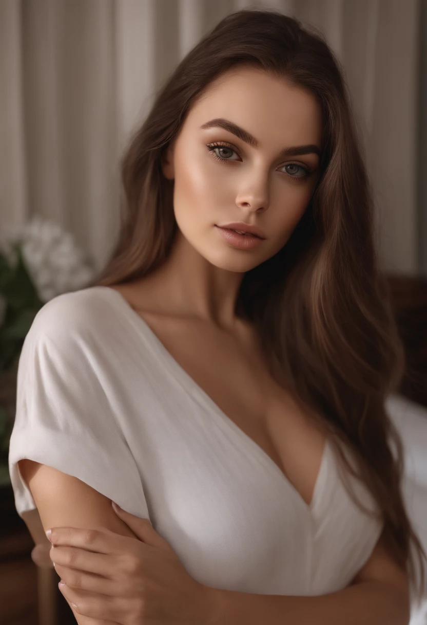 Femme arafed avec de gros seins, fille sexy aux yeux verts, Portrait Sophie Mudd, cheveux bruns et grands yeux, selfie of a young woman, Yeux de chambre, Violet Myers, sans maquillage, maquillage naturel, looking straight at camera, Visage avec Artgram, Maquillage subtil, Superbe photo du corps entier, piercing green eyes, Bel angle, fille mignonne, Image du corps entier, corps entier, Prise de vue du corps entier, brunette goddess, High detail, sexy pose, night club, parti, amusement