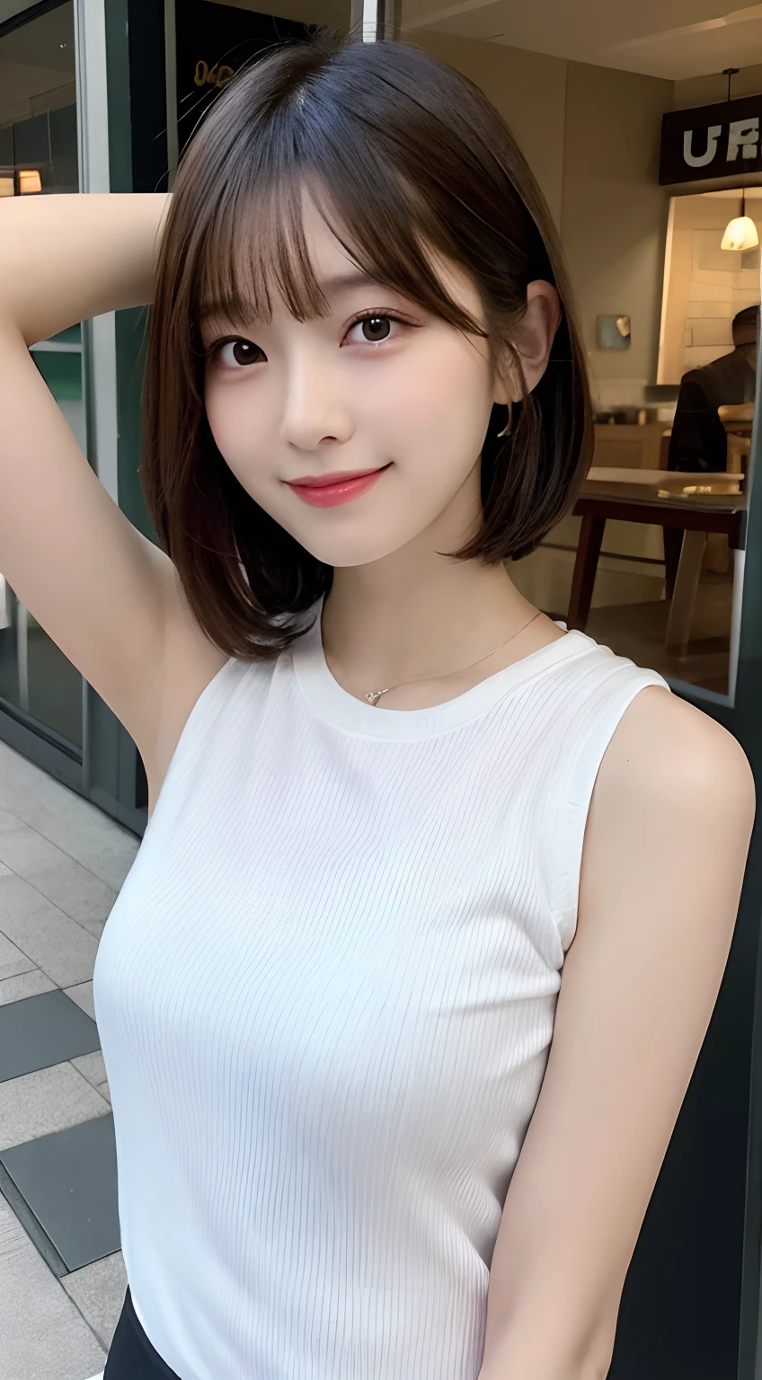 ((top-quality、8K、masterpiece:1.3))、1girl in、Slim Abs Beauty:1.3、(Hairstyle Casual、huge tit:1.2)Super fine face、Delicat eyes、二重まぶた、a smile、home