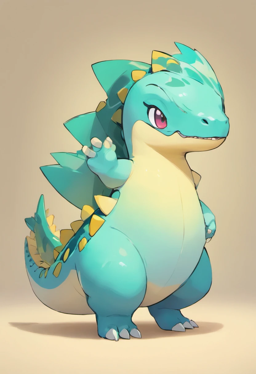 Cute kawaii dinosaurs,teal skin,Popmart blind box,claymaterial,Bright background,arte 3D,depth of fields,pixar trend,hyper realisitc,Ray traching,Complicated details,animation lighting,full bodyesbian,standing on your feet
