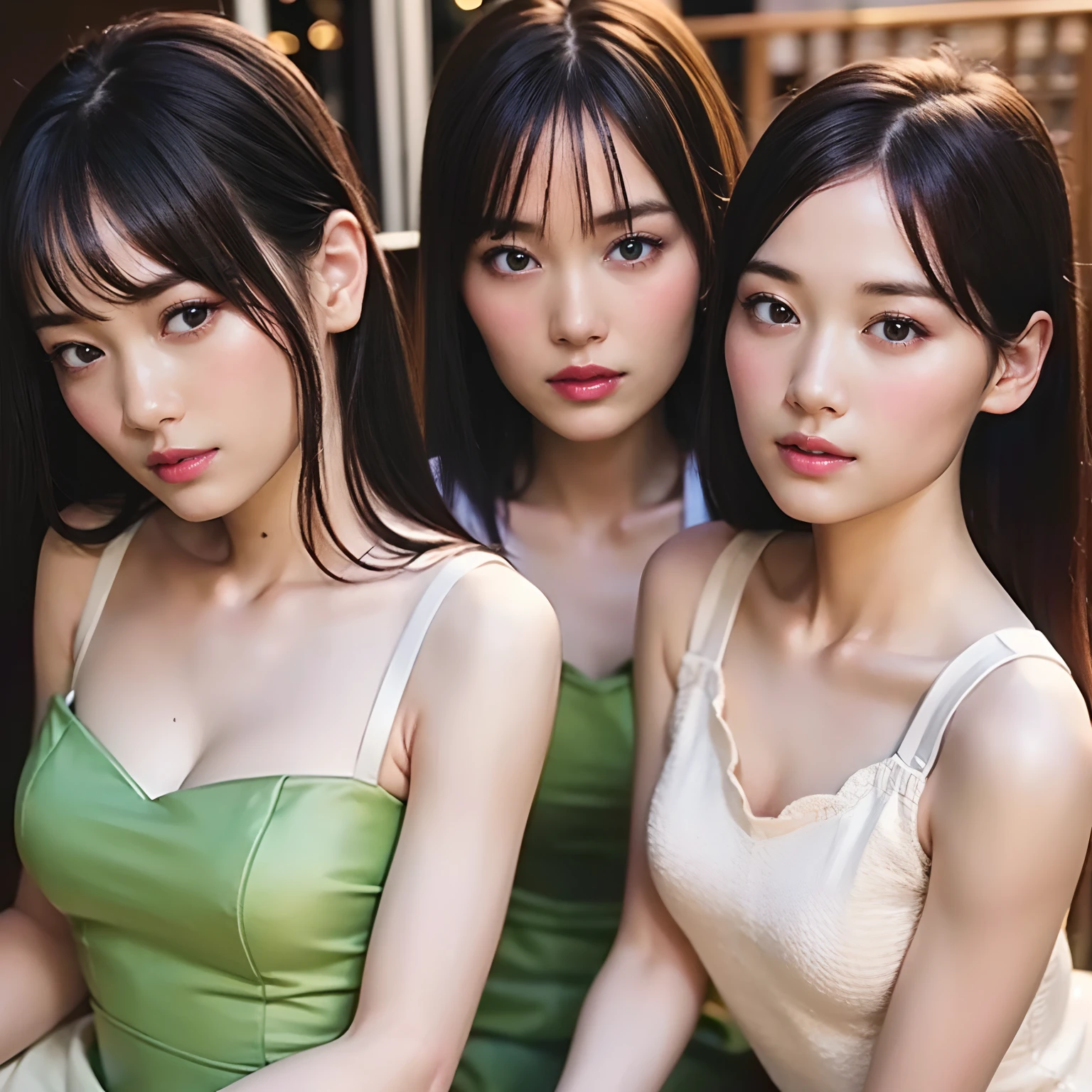 (Four young girls:1.5), Beautiful breasts, (Details of a very beautiful face), (Best Quality:1.4), 8K resolution, High resolution, (Photorealistic, High resolution:1.4), Raw photo, (Realistic, Photorealsitic:1.37), (Wide open chest:1.5), Bare chest, Gloss on lips, Long hair, Parted lips, Staring at me, Nose, Realistic, hot onsen,