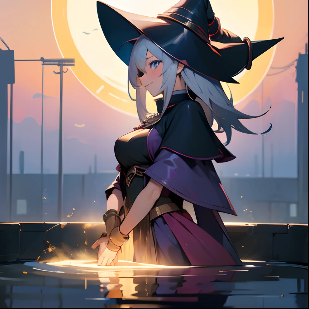 Dark Magician Girl、MKSKS style、Solo、(highly detailed back ground:1.0)、(highly detailed back ground:1.0)、​masterpiece、top-quality、超A high resolution、in 8K、upper Shot、BREAK HA、(detailed hairs、1/2 and 1 Gold/2 Silver Hair)、BREAK、Detailed skin、glowy skin、A detailed eye、Blue eyes、Burning cheeks、Laughing、Large breasts、BREAK、Cyberpunk clothing:1.2、Detailed clothing、looking in camera、(The fountain:1.2、rainbows、luster)