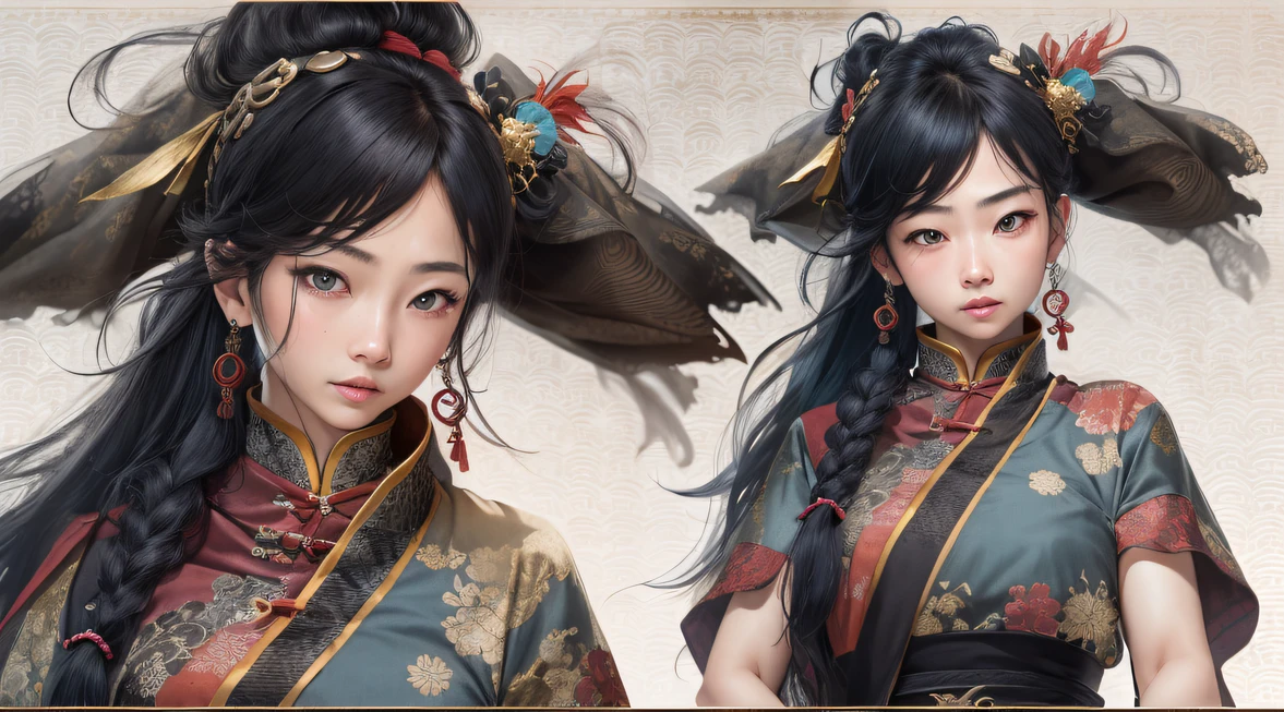 Side CG,In particular,Side 32K,exteriors,Roof,People are small(tmasterpiece,k hd,hyper HD,32K)Long flowing glossy black hair,Tang dynasty complex,zydink, a color,废墟(canyons), (Linen batik scarf), Combat posture, looking at the ground, Linen bandana, Chinese python pattern long-sleeved garment, 废墟(Abstract gouache splash:1.2), Dark clouds lightning background,Sprinkin(realisticlying:1.4),Black color hair,The dust is blowing,Background fog, A high resolution, the detail, RAW photogr, Sharp Re, Nikon D850 Film Stock Photo by Jefferies Lee 4 Kodak Portra 400 Camera F1.6 shots, Rich colors, ultra-realistic vivid textures, Dramatic lighting, Unreal Engine Art Station Trend, cinestir 800,Flowing glossy black hair,(((National style building)))Full-body side