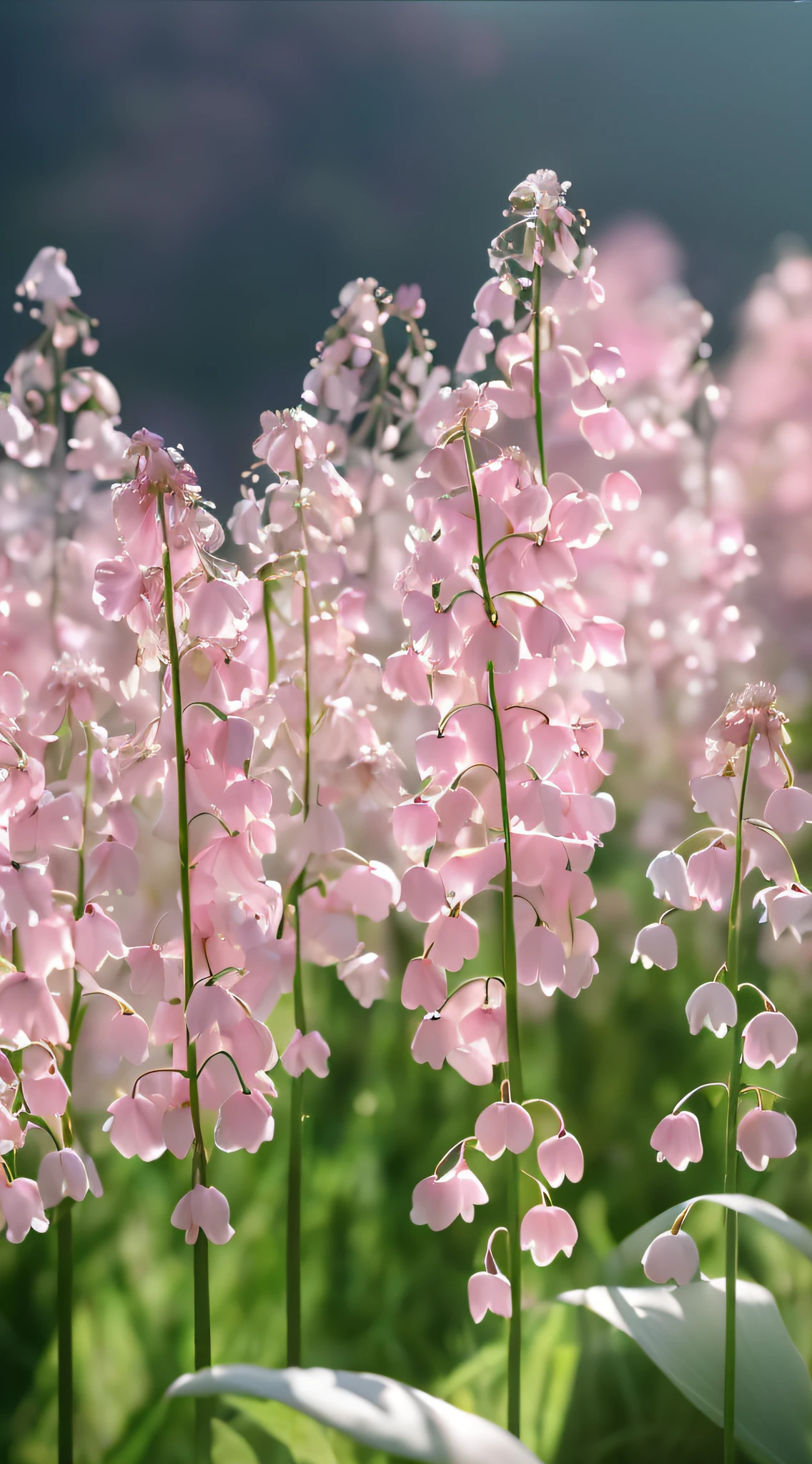 Many pink flowers grow in the fields, Pink flowers, field of pink flowers, Beautiful flowers, Pale pink grass, flowers blooming, soft flowers, Beautiful background, tall flowers, soft light 4 k in pink, Beautiful wallpaper, light pink tonalities, Magical flowers, flowers with very long petals, surreal waiizi flowers, beautiful flowers