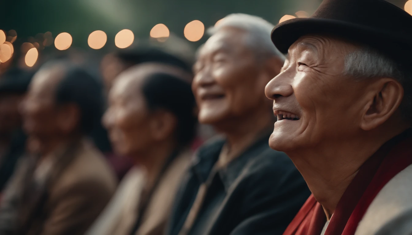 Masterpiece, High quality, illustration,An old man closed his eyes during the Chongyang Festival, Smiling, Close up