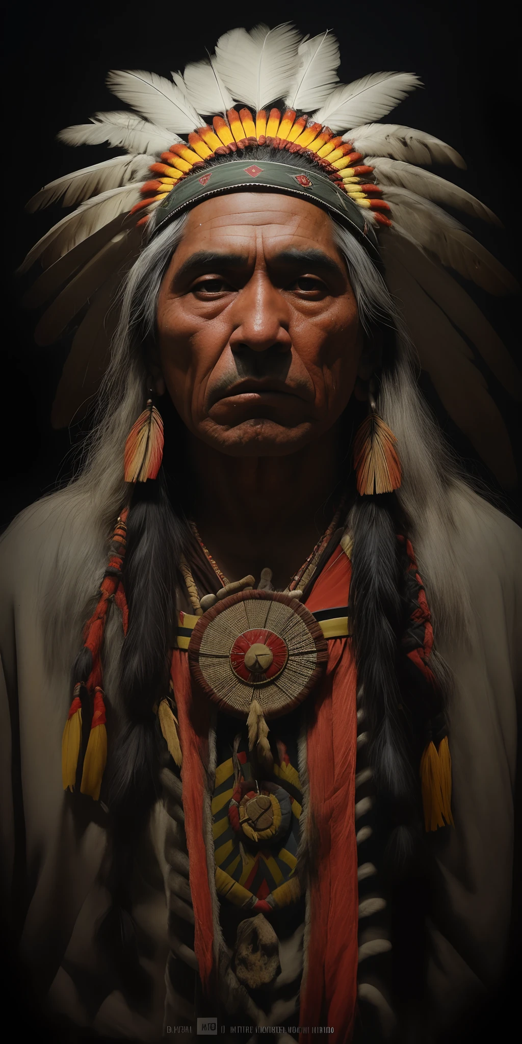 Indigenous old man, feathers, splash, wisp, fractal, high definition, centered, high definition, high quality, professional cinematic lighting, 16K, movie poster, high quality, high quality, high definition