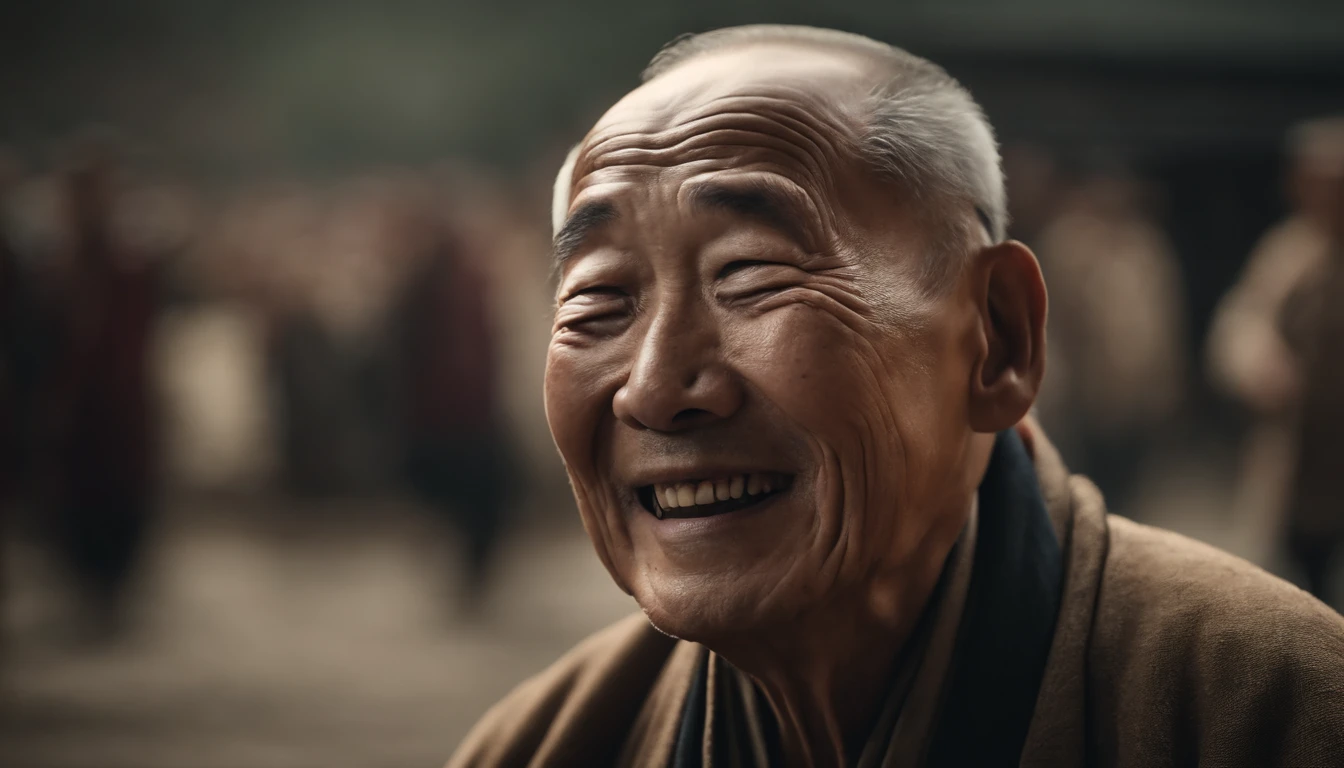 Masterpiece, High quality, illustration,An old Chinese man closes his eyes during Chongyangjie, Smiling, Close up