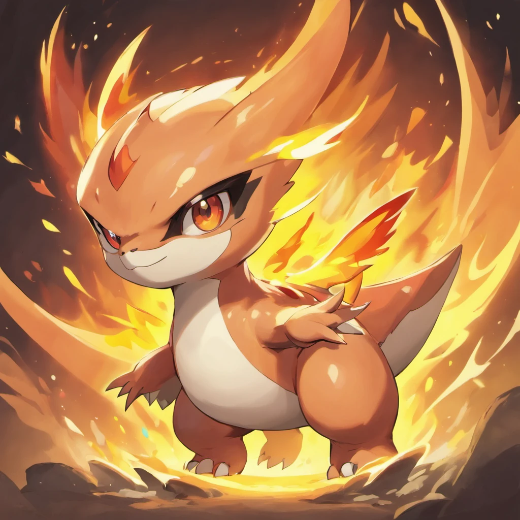 Cute dinosaurs,Fire attribute,Three-quarters side, Orange head, little wings,Red pupils,Masterpiece, Best quality