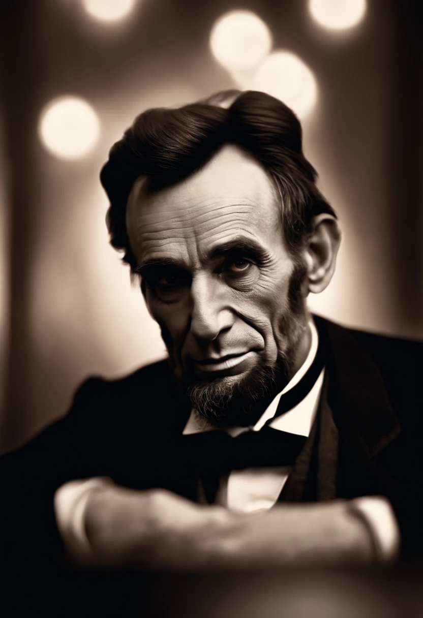 arafed man sitting in a chair with a hat on his head, portrait of abraham lincoln, abraham lincoln, historic portrait, collodion photograph, wet plate photography, collodion photography, wet-plate photography, wet plate photo, daguerrotype, tintype photography, wet plate photograph, masterpiece tintype, ambrotype, 1 9 th century photography
