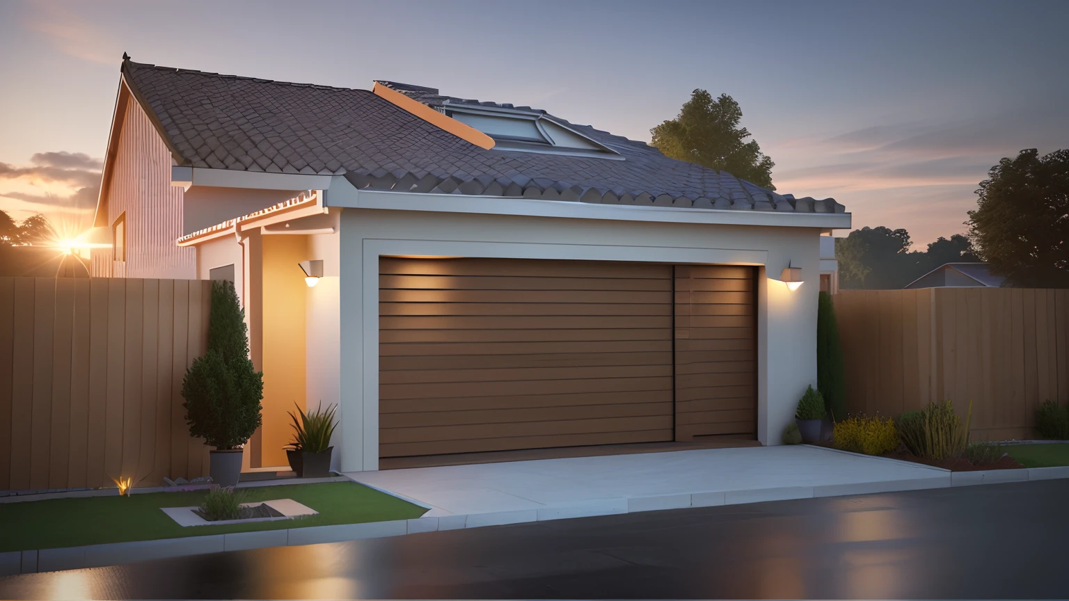 Rendering of a small house with garage and garage, renderizar 3 d, 3D rendering, 3D-rendering, altamente renderizado!!, imagem frontal, render corona, 3/4 view realistic, 3D-rendering, 3D-rendering, renderizado, residencial, frontal realista, vue 3d render, 3D rendering!, 3D-rendering!, Vista frontal, 3 - D render