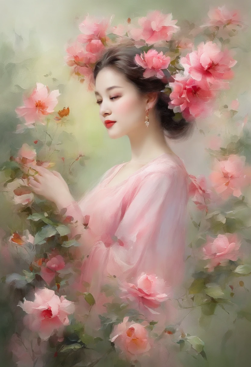 Gradually，Stretch layer by layer，The whole monthly flower finally bloomed。The flowers are pink，Like a young girl in a pink dress。The green leaves and red flowers are illuminated by the morning light, and like a pink butterfly, flapping its wings in the breeze，Dance。