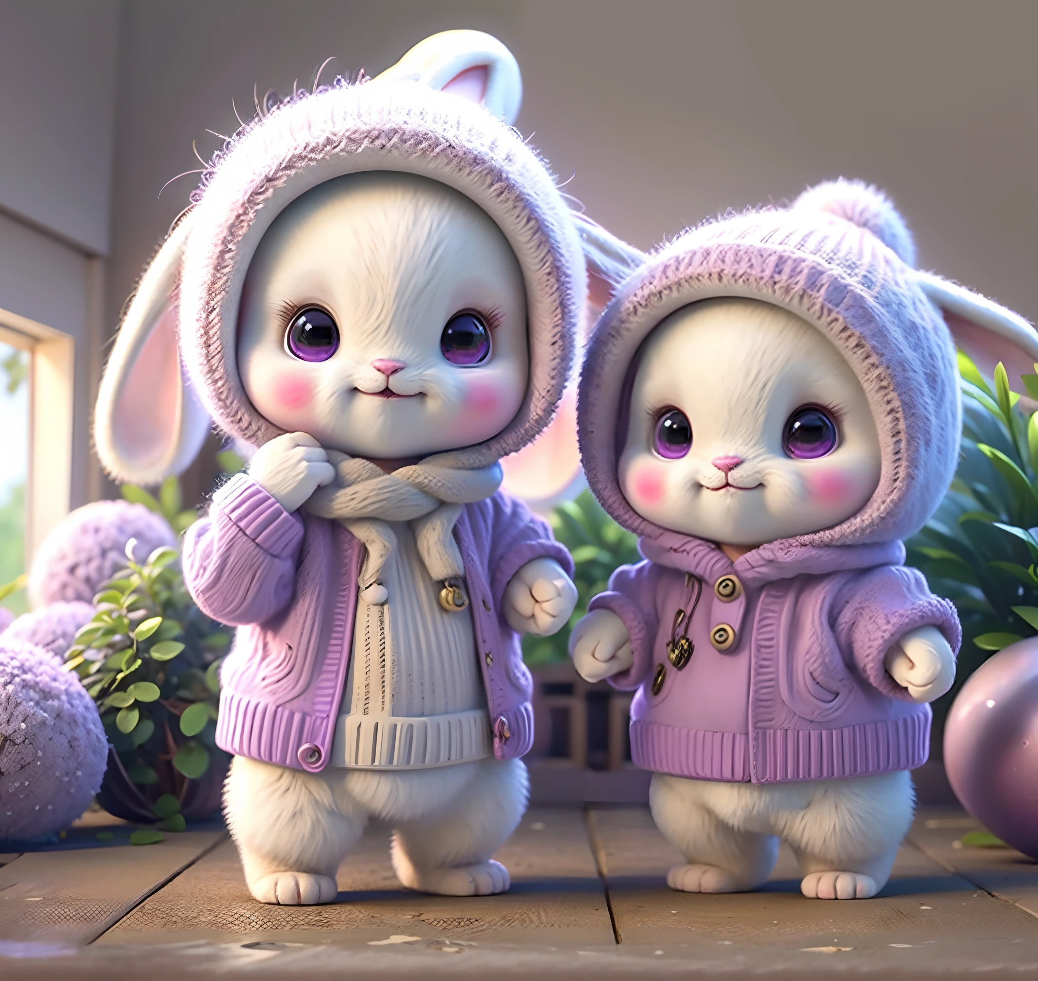 Cute Bunny, smiley, Pixar, furry art, Anime, Background purple, Character, outfit,