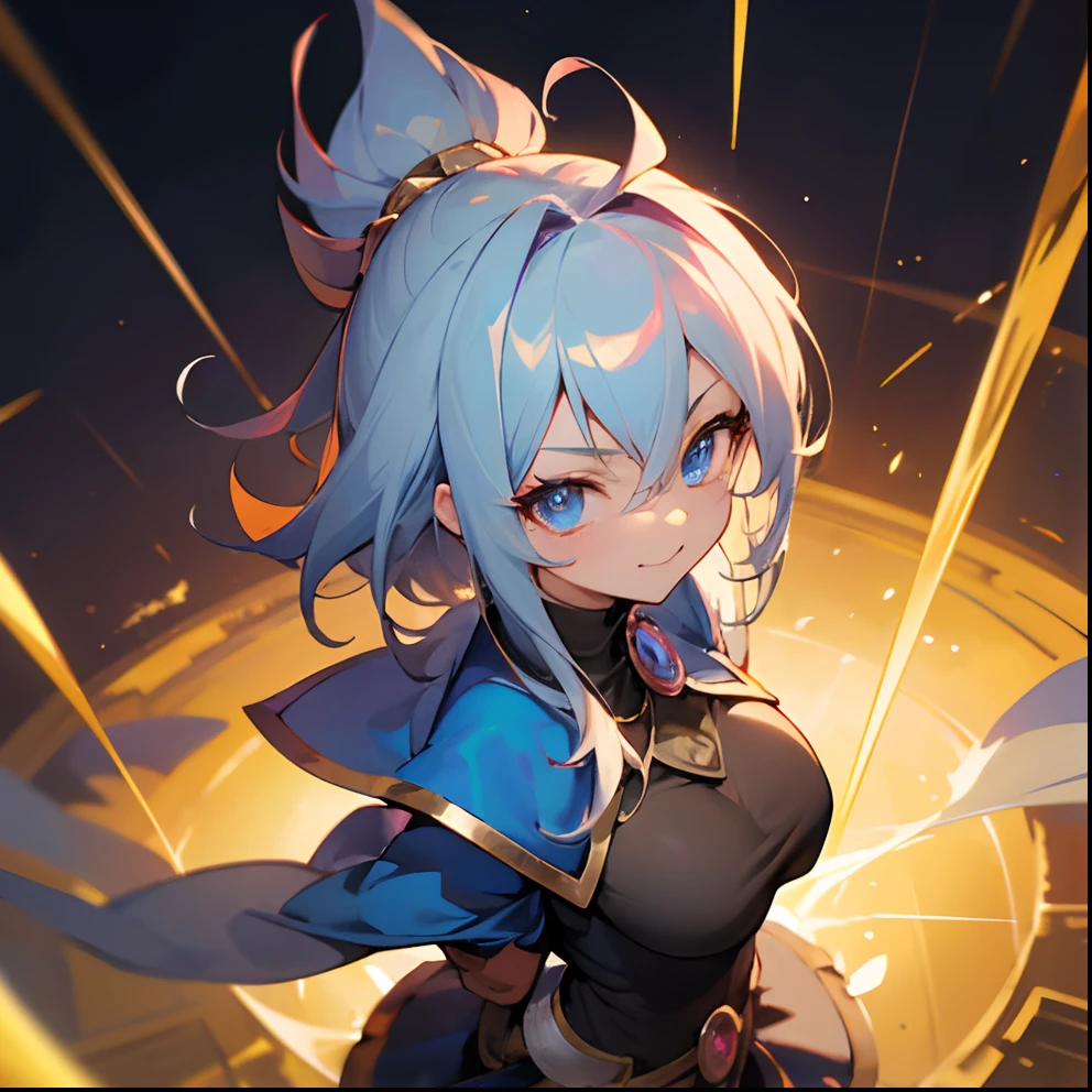 Dark Magician Girl、MKSKS style、独奏、(highly detailed back ground:1.0)、(highly detailed back ground:1.0)、masterpiece、top-quality、超A high resolution、8K、From above、break、(1/2 and 1 Gold/2 Silver Hair)、break、Detailed skin、glowy skin、A detailed eye、Blue eyes、looking in camera、Burning cheeks、Grinning、Large breasts、break、(sacred place:1.2)、rainbows、daytime、dynamic ungle