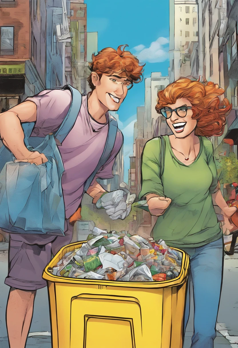 people putting trash into a bin