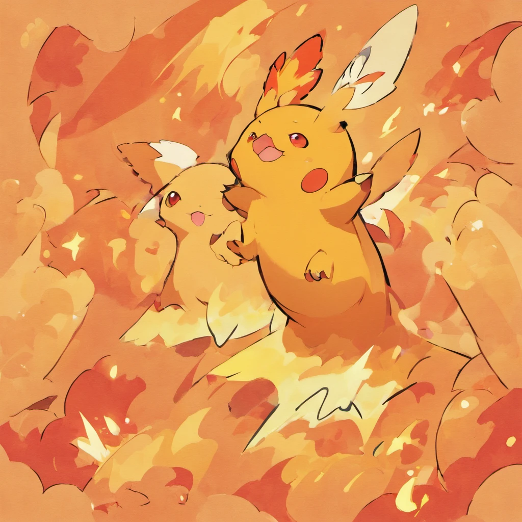 Cute dinosaurs,Fire attribute,Three-quarters side, Orange head, Four ears,little wings,Red pupils,Masterpiece, Best quality,solid color backdrop