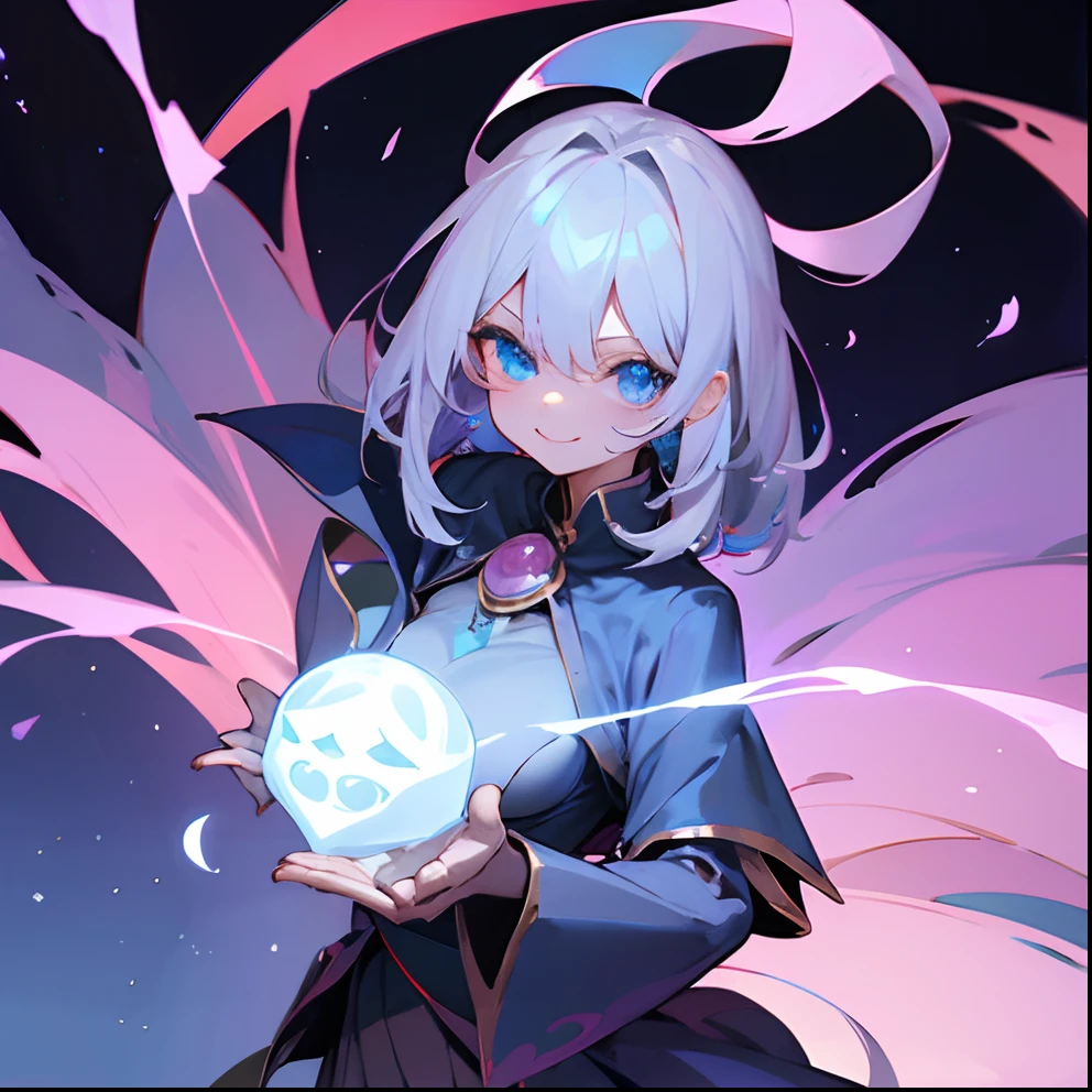 Dark Magician Girl、MKSKS style、独奏、(highly detailed back ground:1.0)、(highly detailed back ground:1.0)、masterpiece、top-quality、超A high resolution、8K、Since a while ago、BREAK、(1/2 and 1 black/2 Silver hair)、BREAK、Detailed skin、glowy skin、A detailed eye、Blue eyes、looking in camera、Burning cheeks、Grinning、Large breasts、BREAK、(Floating astral body:1.2)、rainbows、Daytime、dynamic ungle