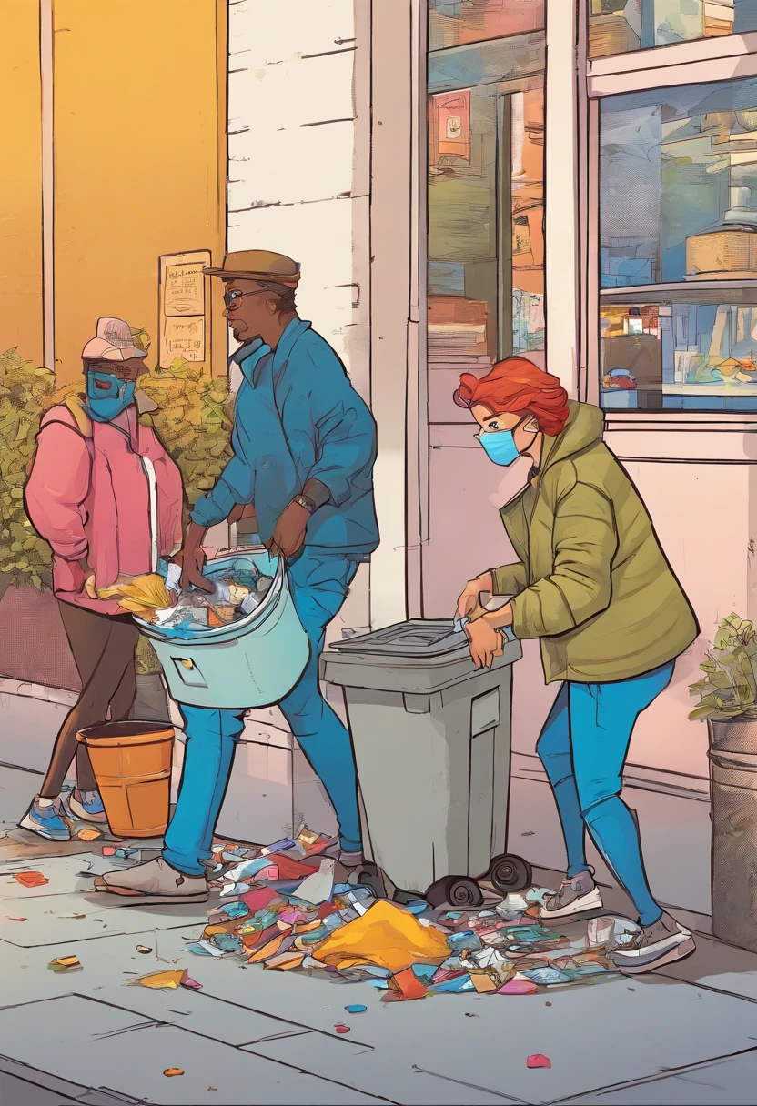 people putting trash into a bin, the bin look modern and clean.