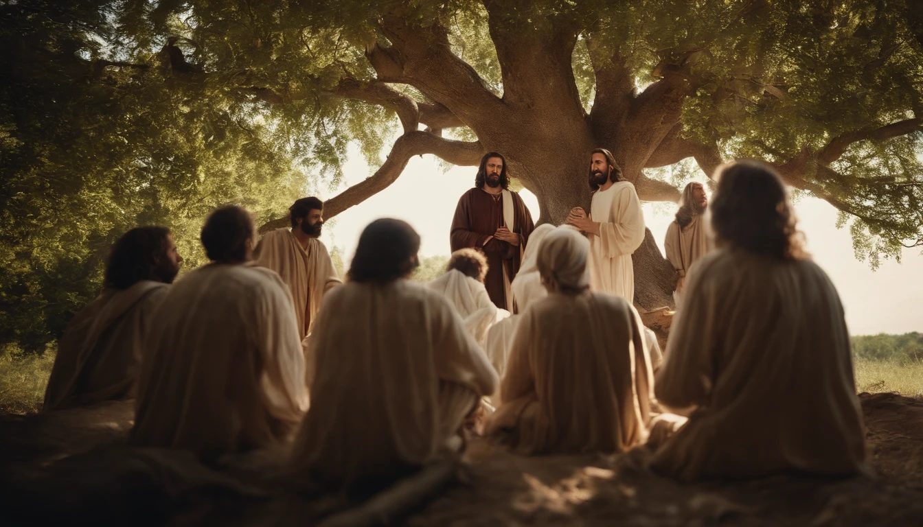 Jesus with his disciples in a tree shade