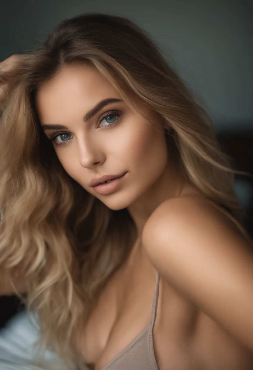 woman with matching tank top and panties, fille sexy aux yeux bleus, Portrait Sophie Mudd, Portrait de Corinna Kopf, cheveux blonds et grands yeux, selfie of a young woman, ohne Maquillage, maquillage naturel, Look directly into the camera, Visage avec Artgram, dezentes Maquillage, Superbe photo du corps entier, dans la chambre, Gros seins, Blonde, latina