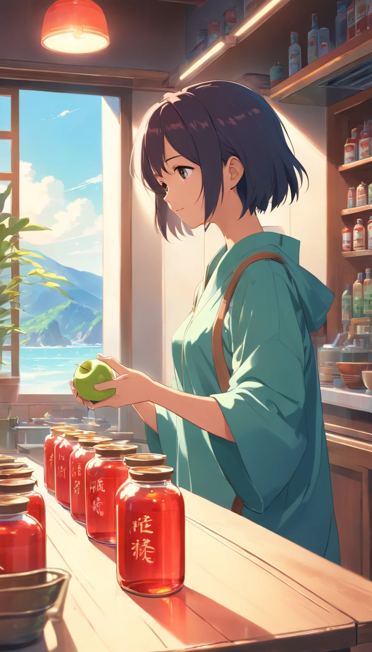High quality, 8K Ultra HD, A series of visually complex depictions of Chinese Moutai, Each Chinese Moutai contains another smaller bottle, Per bottle, Rest gracefully with a full apple. This arrangement creates the fascinating illusion of nested apple bottles, Form mesmerizing patterns,Draw viewers into seemingly endless displays of captivating images, Adobe illustrator, Pisif,