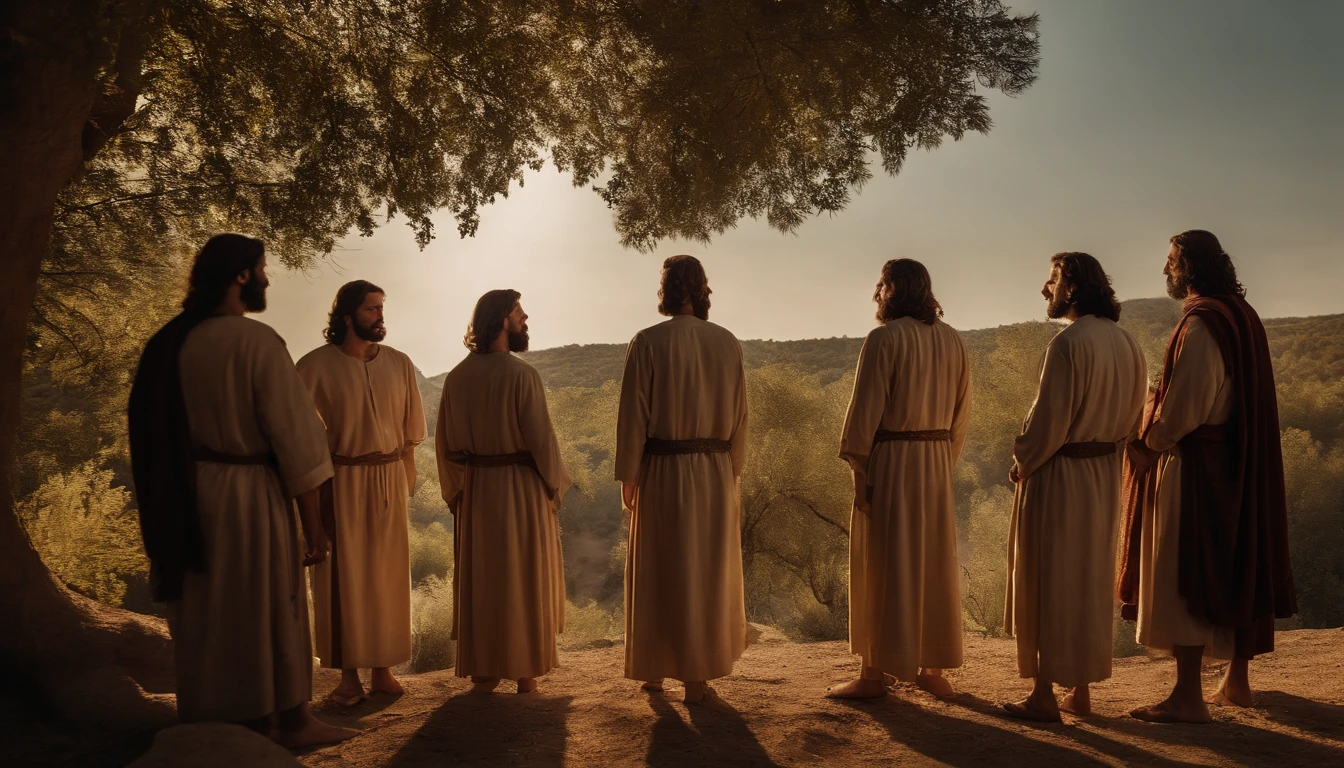 Jesus with his disciples in the shade of a tree