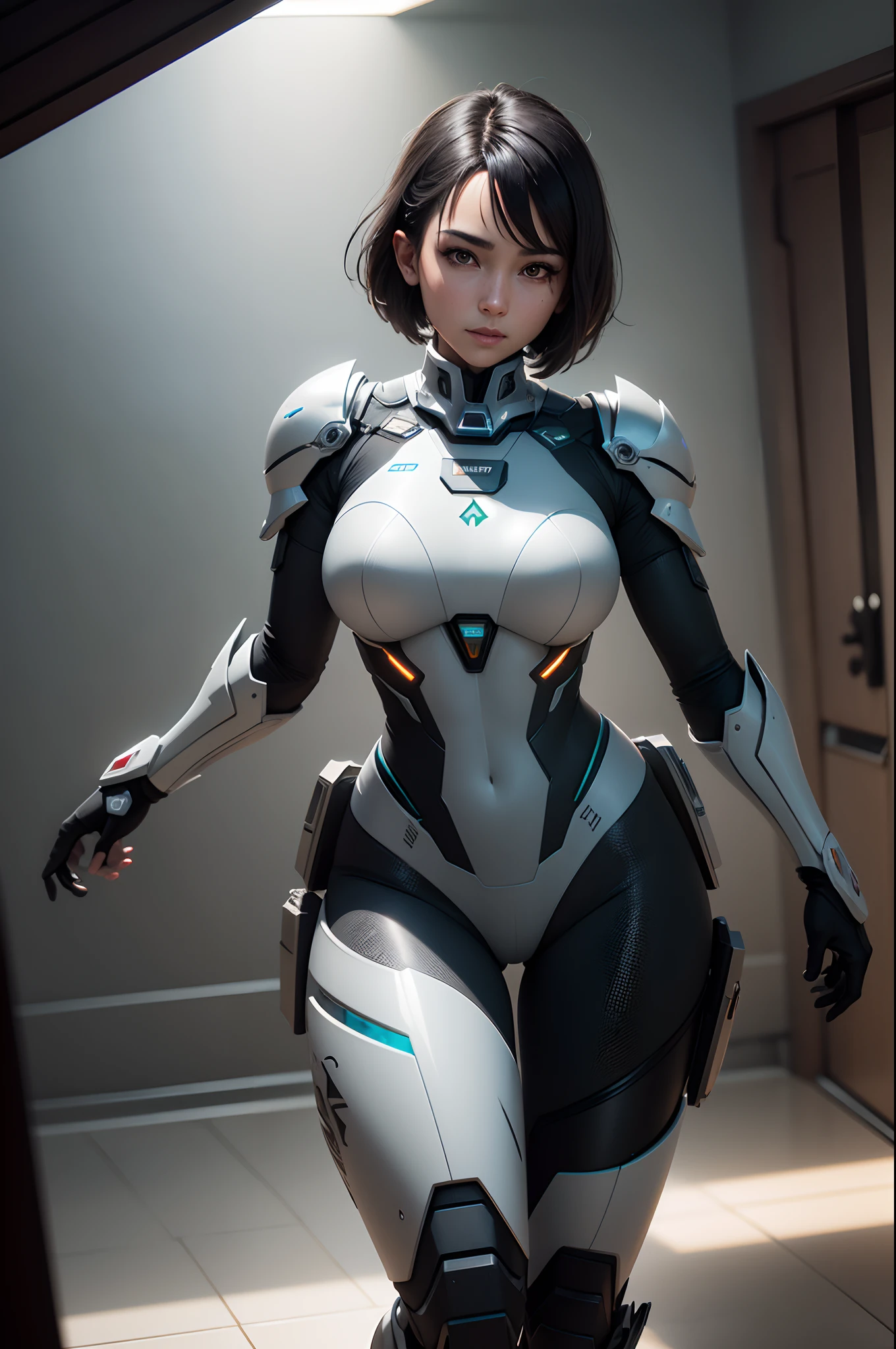 ((best quality)), ((master part)), (Very detailed: 1.3), ....3d, Shitu-Mecha, corpo inteiro, 1 mulher bonita, sorrir, short hair, mech vestindo a cor verde, (Standard snakeskin wick), (claws on hands and feet), ruins of a city in the forgotten war, tecnologia antiga, HDR (high dynamic range), ray tracing, NVIDIA RTX, super resolution, Unreal 5, Subsurface scattering, Textura PBR, Post-processing, anisotropic filtering, profundidade de campo, Maximum Sharpness and Acutance, texturas multicamadas, Mapas de Albedo e Destaque, surface shading, Precise simulation of light-material interactions, perfectly proportions, octane rendering, Duotone Lighting, ISO baixo, White balance, rule of thirds, ampla abertura, 8K BRUTO, high efficiency subpixels, Subpixel convolution, luminescent particles, espalhamento de luz, efeito tyndall --auto