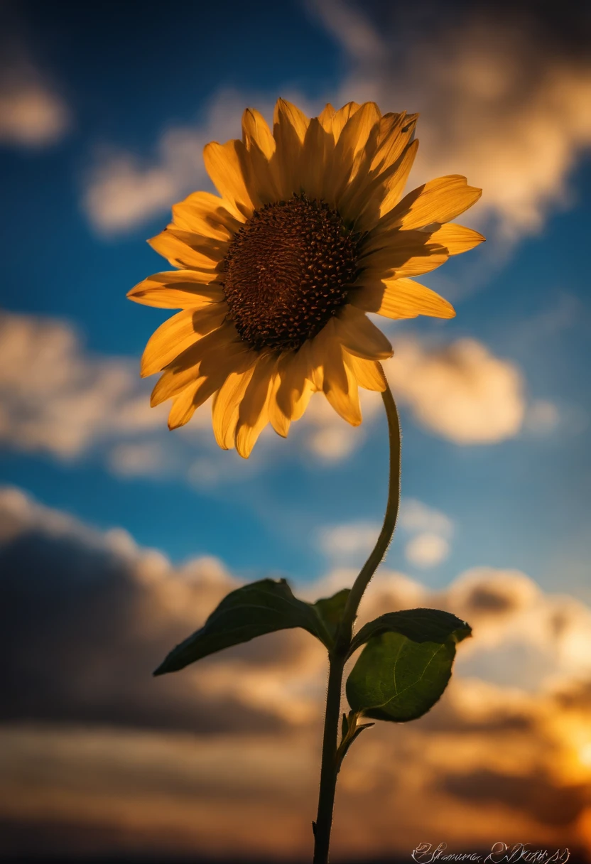 A lonely flower and blue sky,Clouds and the sun rises