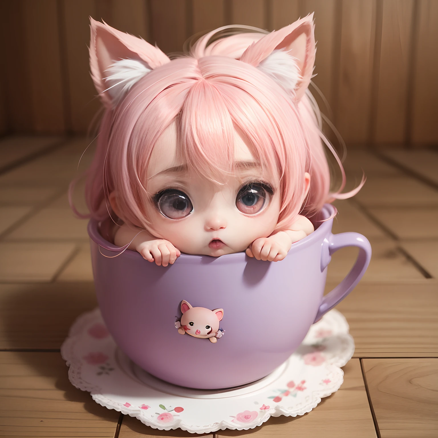 Anime chibi cute ,（（（Super Obra-Prima、qualidade superior、ultra-detalhada、1 cute cute babybi、Chibi：1.5））、Chibi Style Alice in Wonderland These come in cute containers、Um rosto detalhado、Sorria de boca aberta、corpo inteiro（Chibi：1.4）、8ｋ