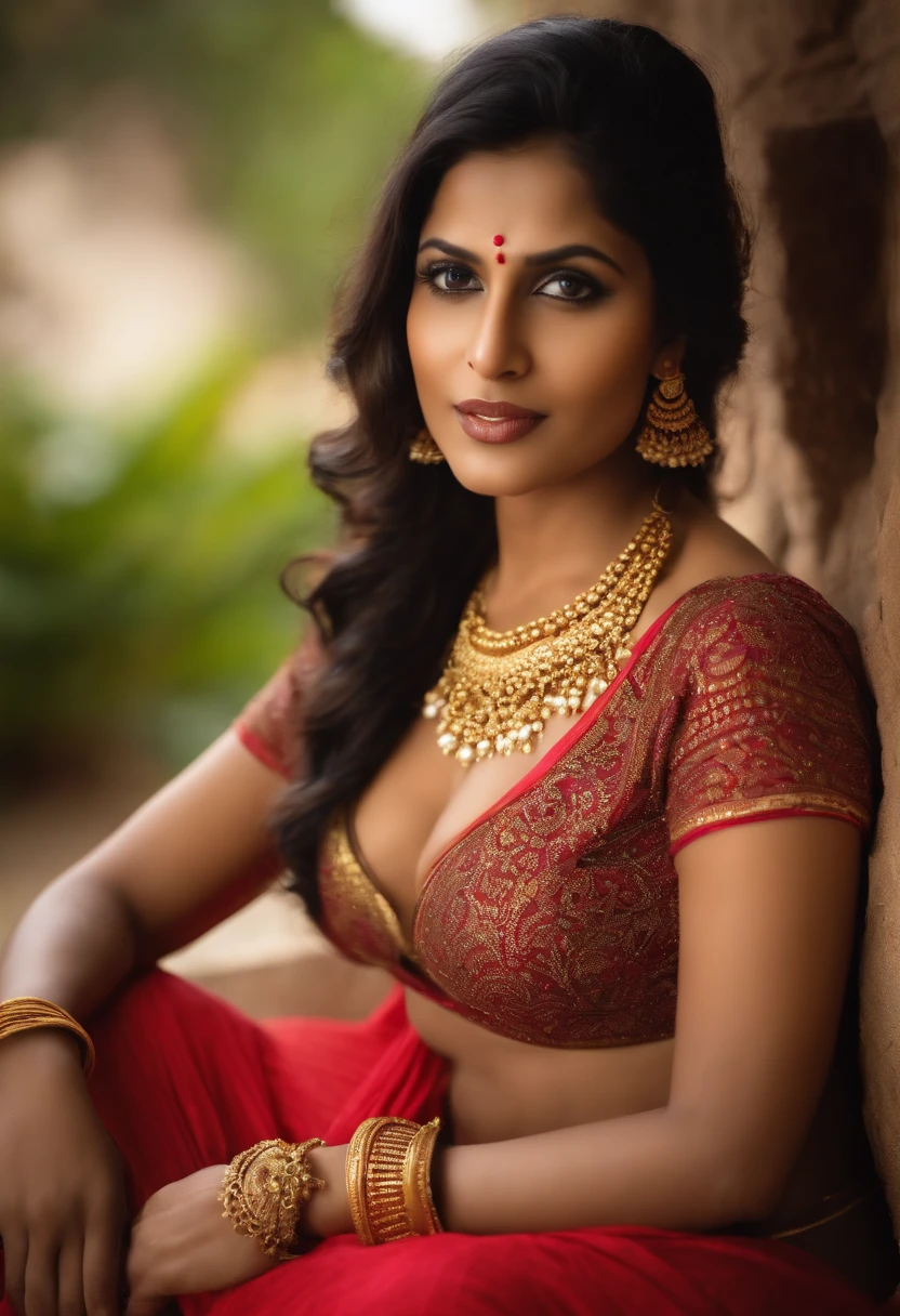 sexy indian woman wearing a revealing indian top with gold necklace big breasts and nipple erections