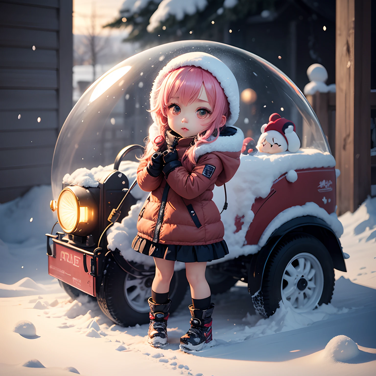 masterpiece、top-quality、ultra-detailliert、(Chibi Chara:1.2)、Snow globe、Yuki、snow blowing、Winter fashion、Standing、