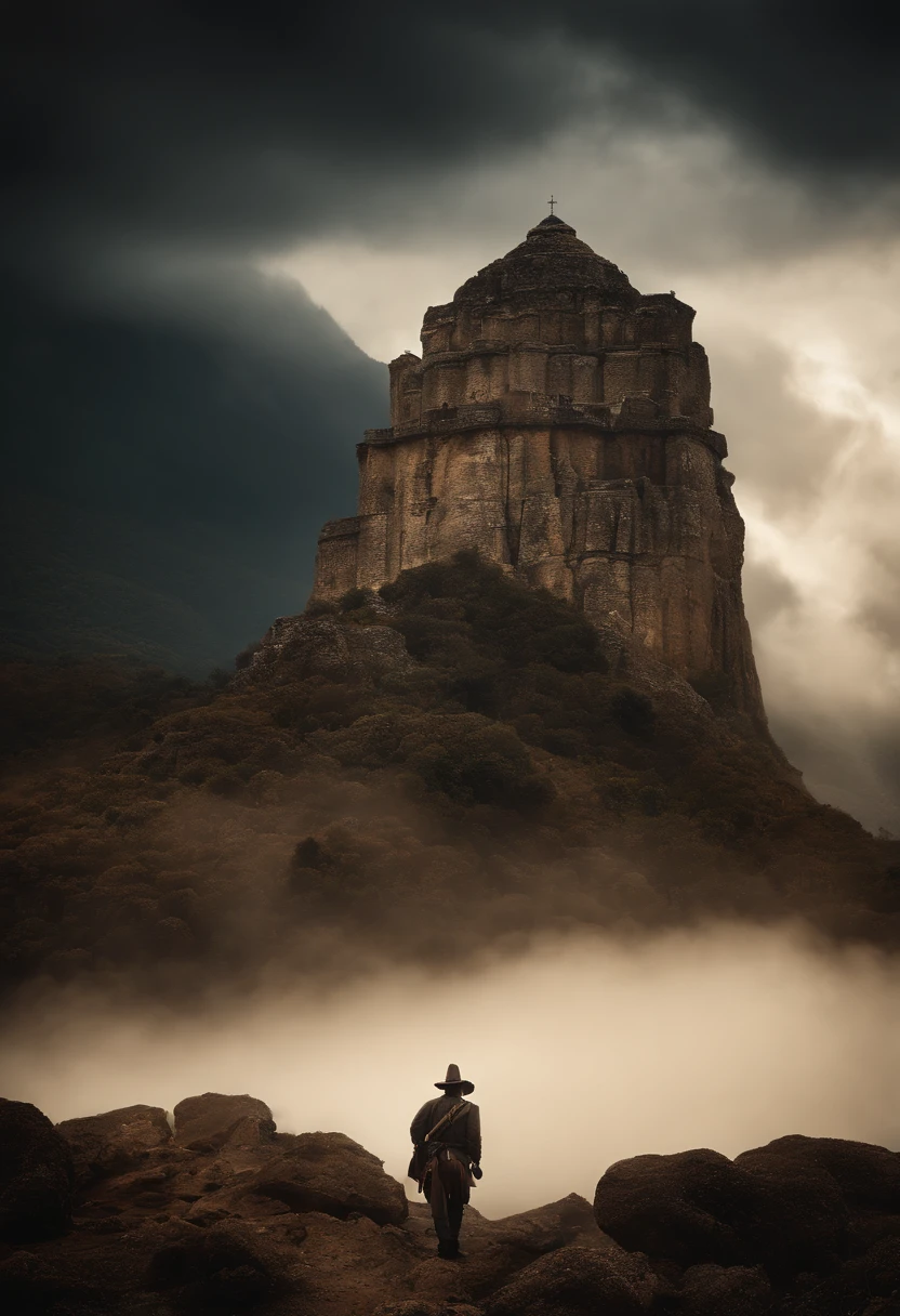 Arcanjo miguel, trajado Cenario Cinematografico anbiente escuro NUVENS DE FUNDO, posicionado pra guerra preto e branco full hd