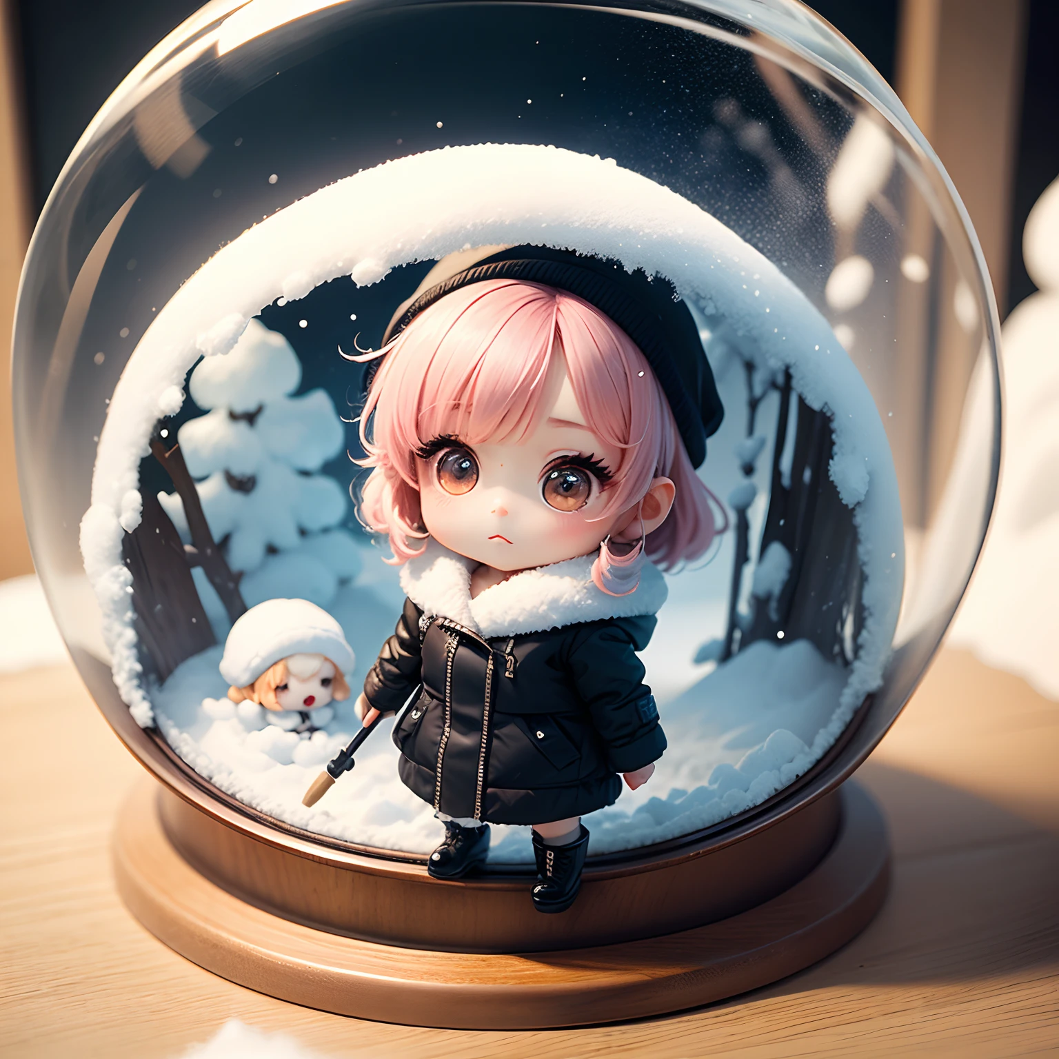 masterpiece、top-quality、ultra-detailliert、(Chibi Chara:1.2)、Snow globe、Yuki、snow blowing、Winter fashion、Standing、