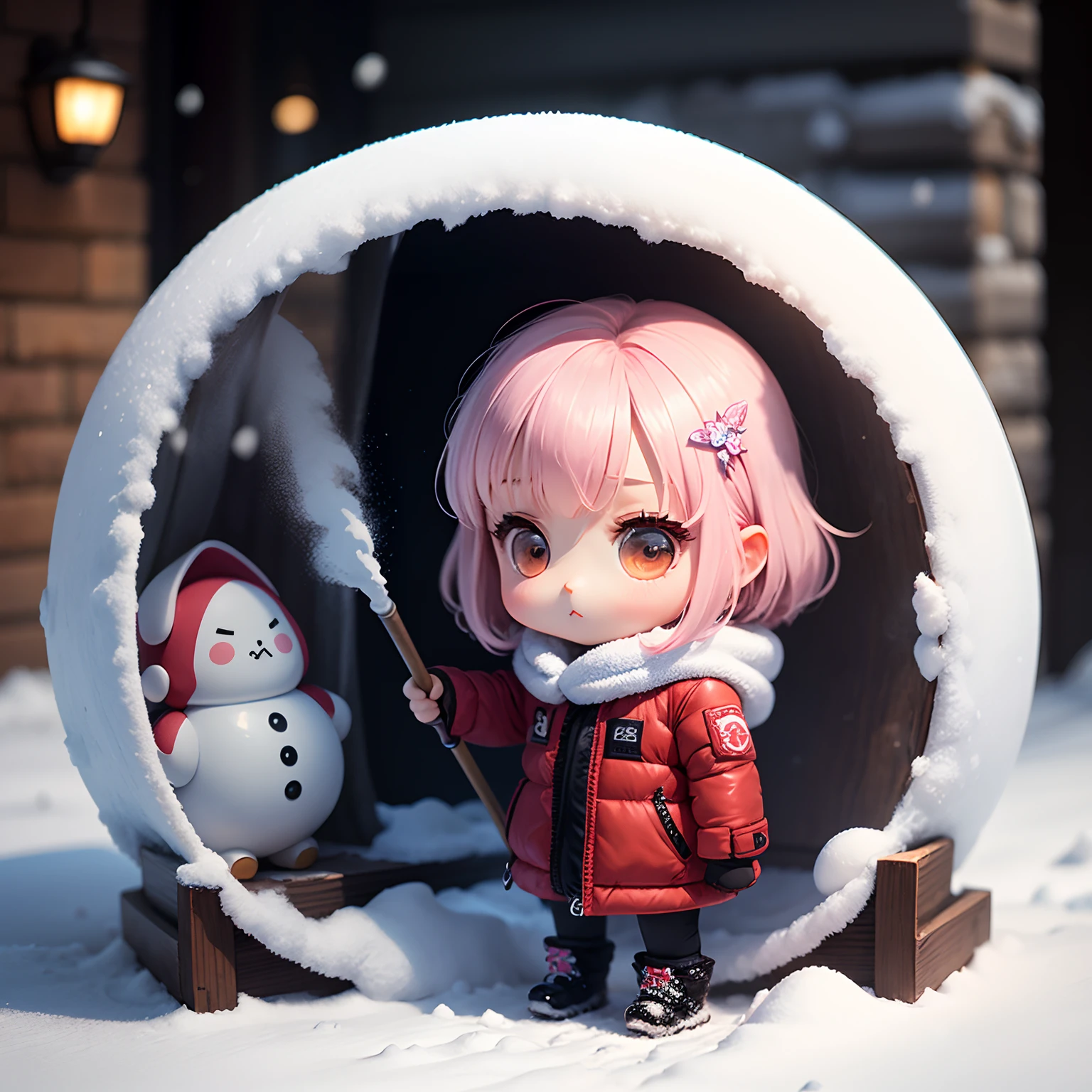 ​masterpiece、top-quality、ultra-detailliert、(Chibi Chara:1.2)、Snow globe、Yuki、snow blowing、Winter fashion、Standing、