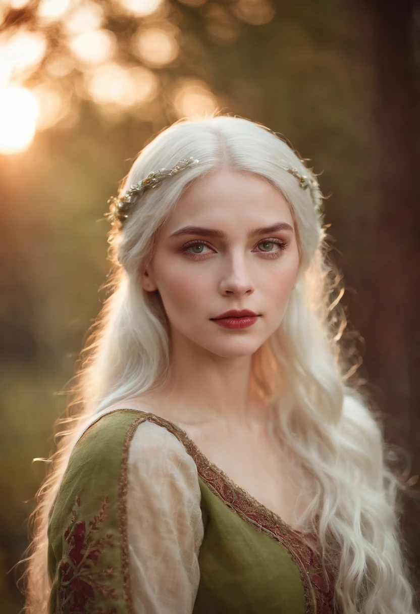 (((a deep reddish wound crosses her left cheek))) fair complexion, woman around 19 years old, natural white hair, distinctive green eyes, wearing kohl, slender and graceful, beautiful, candlelight in a medieval setting, ultra sharp focus, realistic shot, medieval female clothes, tetradic colors (scar:1.4)