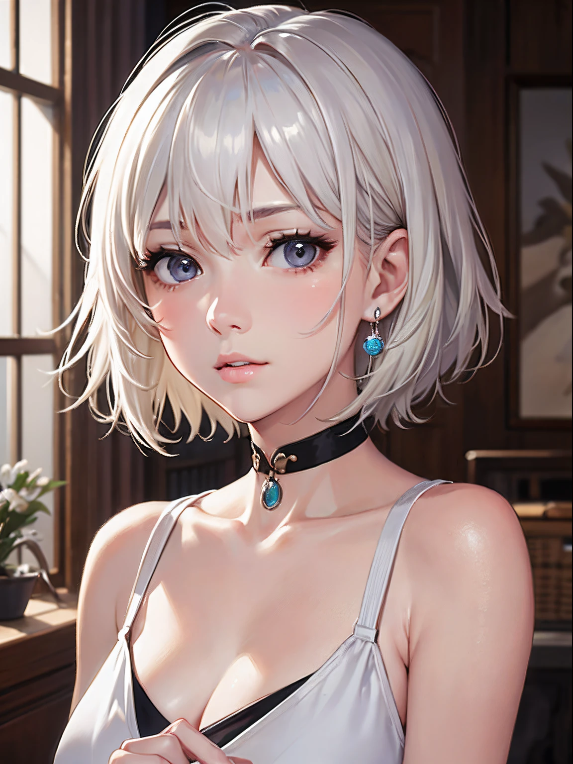​masterpiece、top-quality、hight resolution、High-quality images、8K、１maidennurse、detaileds、Detailed eye depiction、skin gloss、shinny hair、Platinum blonde short hair、Soft hair、anastasia、portlate、Zazen、Quiet breathing、peacefulness、Bird voices