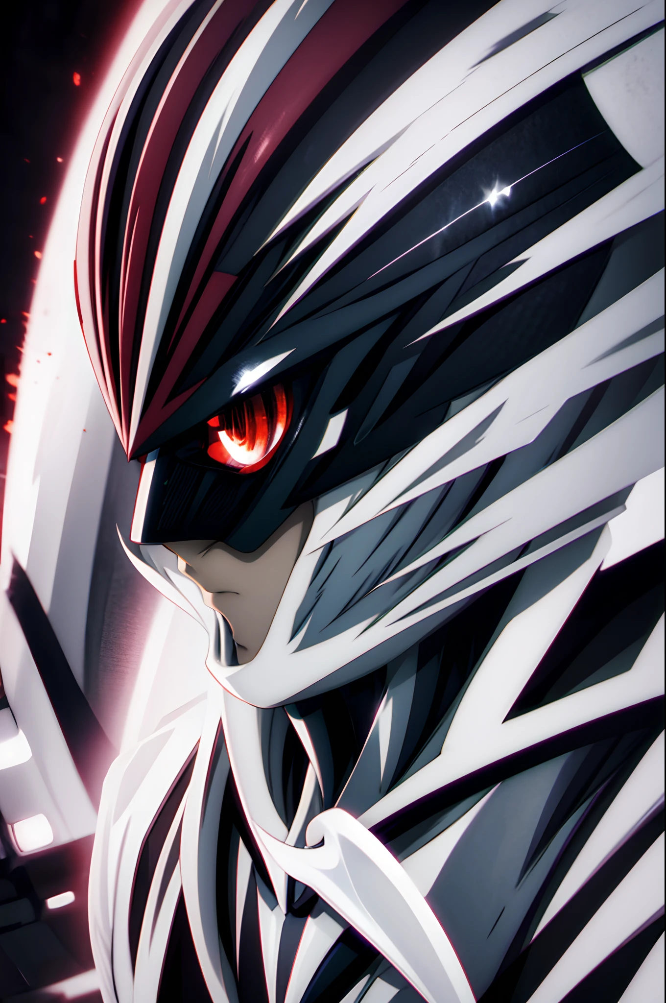 kamen rider, face revealed, white hair, red eyes, hd, highres