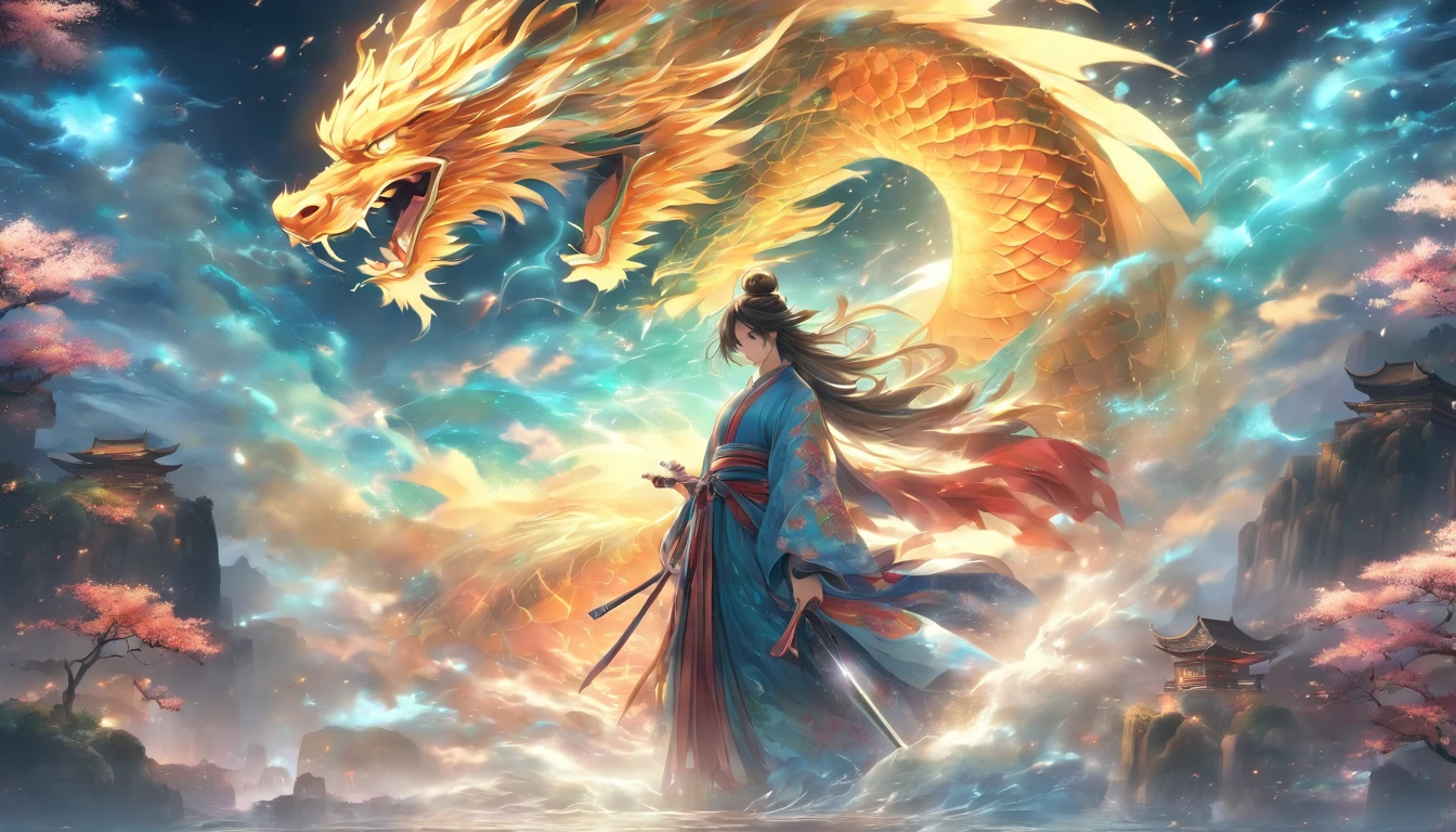 (best quality,4k,8k,highres,masterpiece:1.2),ultra-detailed,(realistic,photorealistic,photo-realistic:1.37),youth,ancient style,swordsmanship,sword moves,dragon pattern,waves,traditional Chinese elements,flowing robes,serene expression,dynamic poses,peaceful garden,moonlit night,colorful scenery,shadow and light,ethereal atmosphere,endless horizon,vibrant colors,exquisite details,sharp focus,mesmerizing artwork,seamless blending,spiritual essence,harmonious composition,splendid technique,sword glimmers,mysterious aura,ancient wisdom,fluid movements,tranquil meditation,serenity amidst chaos,divine power,perfect balance,breathtaking mastery,poetic grace,aesthetic perfection,inspiring elegance,zen-like beauty,sense of tranquility.