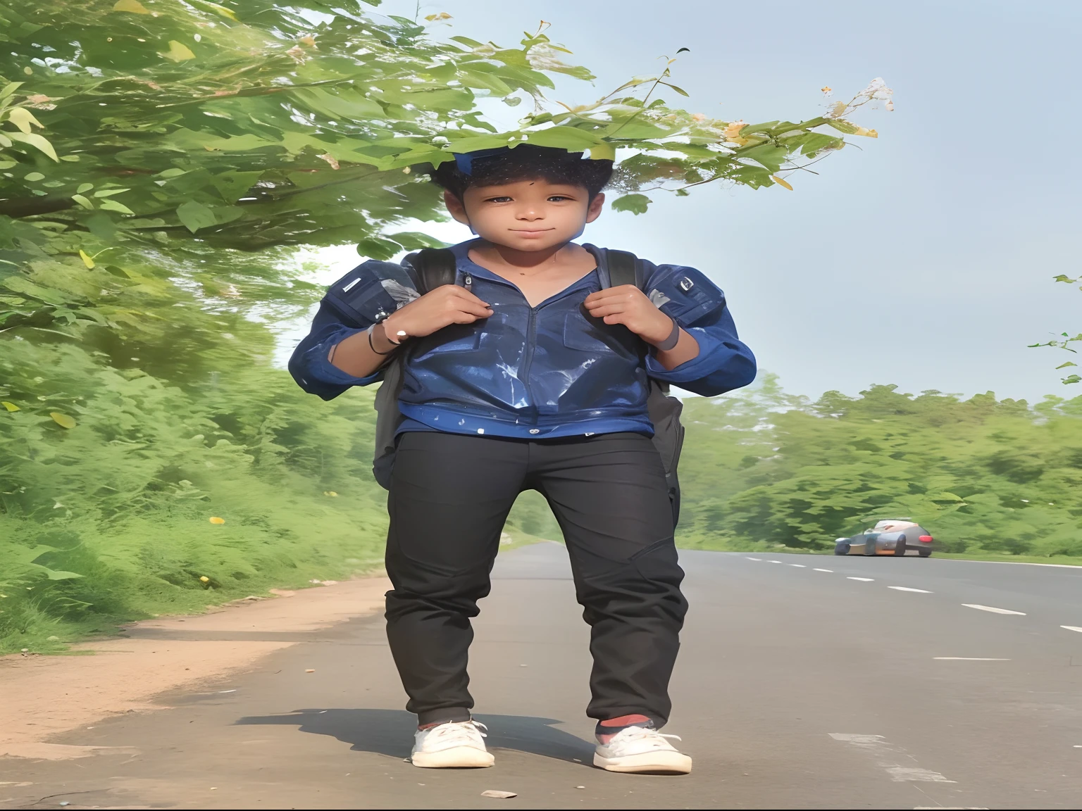 Boy with bag futuristic background realistic face 8k ultra hdr sharpen