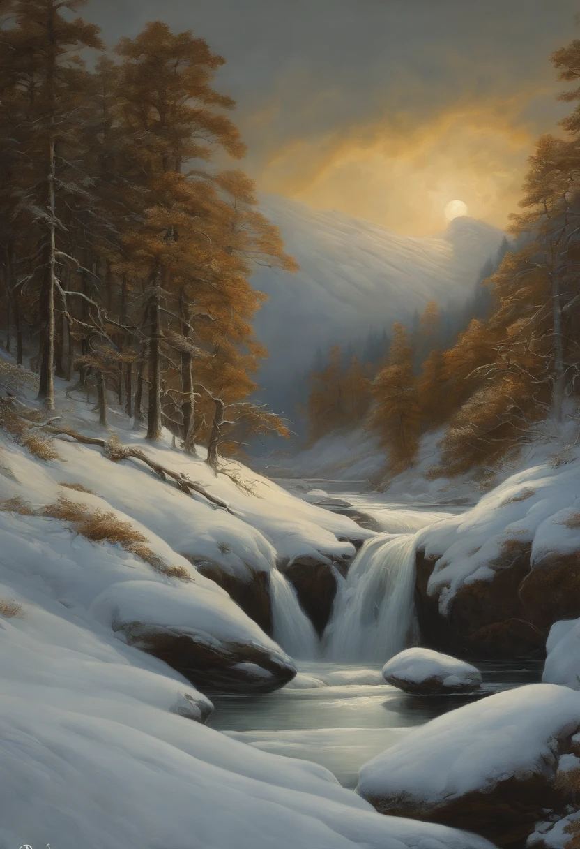 Arte por Aaron Horkey, , , ultra altamente detalhado, 32k, foco nítido, Luminismo, Detailed oil painting, lua, detailed sky, Lobo Escuro com grande altamente detalhado, Directed by: Anato Finnstark . paisagem detalhada, Aesthetics of Northern Tales, dynamic movement, grandes olhos reflexivos, Floresta,brilhante, folhas rodopiantes, Neblina esmeralda, mistic, Antecedentes complexos, dynamic lighting, Luzes, Pose intrincada, filigrana altamente detalhada, intrincado, Barroco, Escola do Rio Hudson, Thomas Cole, master part