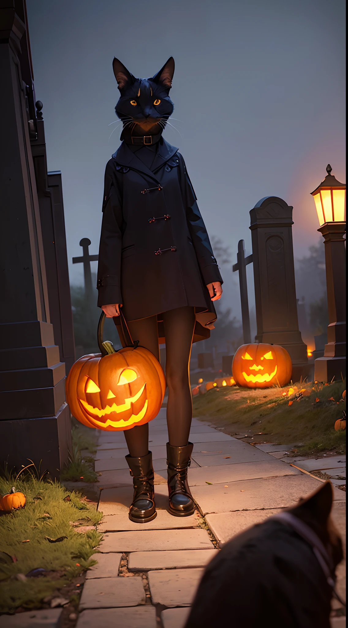 Cemetery at night with pumpkins all around,
black cat is the master of the place with a red moon,
ultra hd,
realistic,
vivid colors,
highly detailed,
UHD drawing,
pen and ink,
perfect composition,
beautiful detailed intricate insanely detailed octane render trending on artstation,
8k artistic photography,
photorealistic concept art,
soft natural volumetric cinematic perfect light
