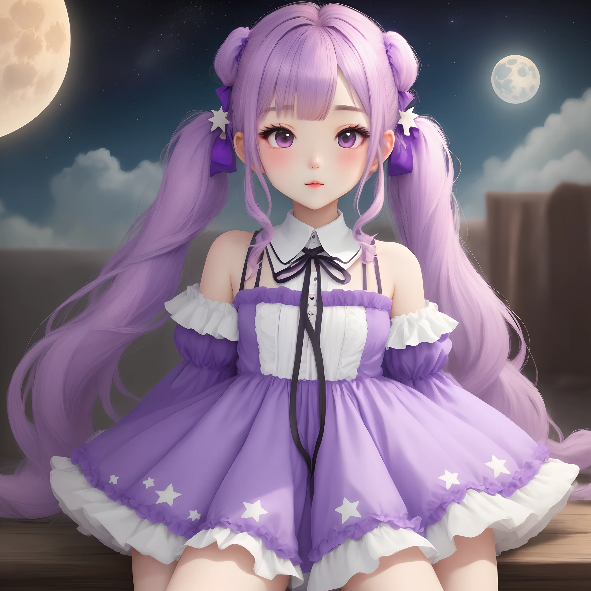 Star Moon Twin Tails Purple Fluffy Pastel Girl