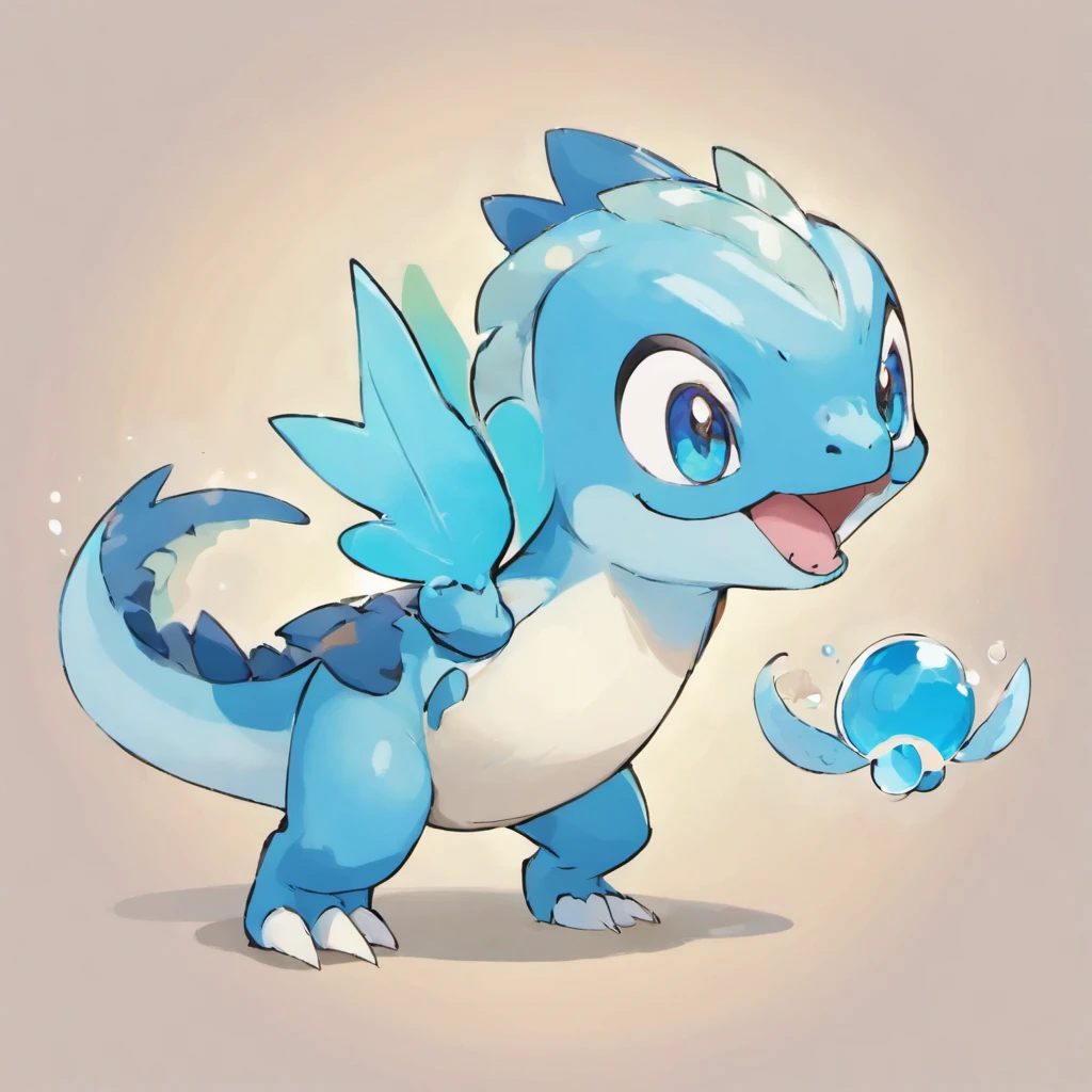 Cute dinosaurs,Water properties,Three-quarters side,Four ears,little wings,blue colored eyes,Masterpiece, Best quality,solid color backdrop