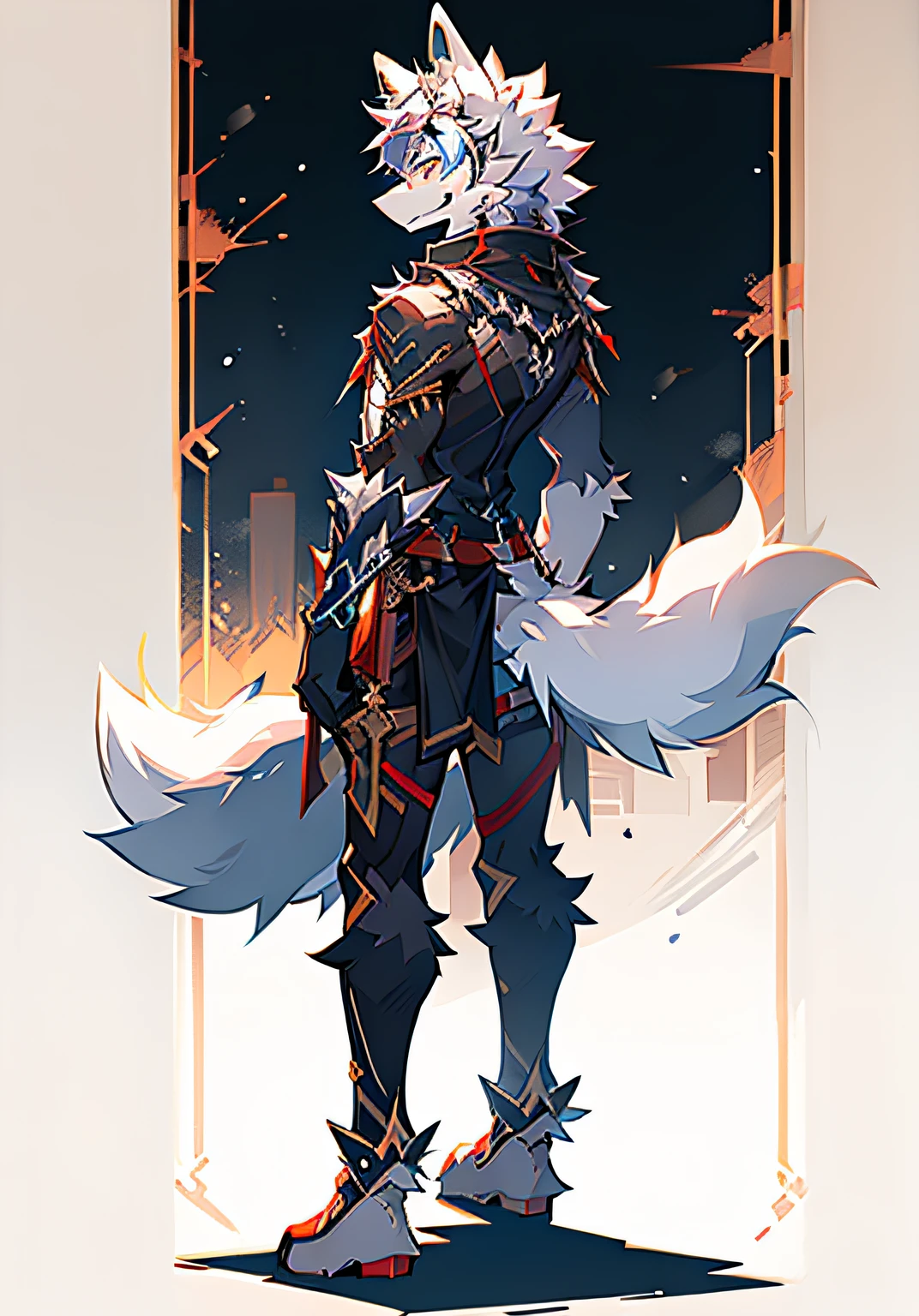 arknight, solo person, standing on your feet，Wolf ears，Wolf tail，Side face,