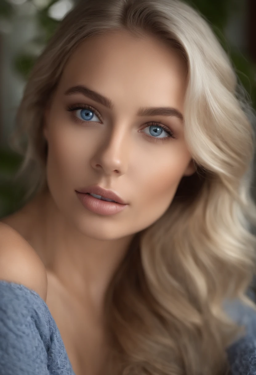 arafed frau voll , Sexy girl with blue eyes, ultra realistisch, Akribisch detailliert, portrait sophie mudd, blonde hair and large eyes, Selfie einer jungen Frau, Augen im Schlafzimmer, Violet Myers, ohne Make-up, Natural makeup, Blick direkt in die Kamera, Gesicht mit Artgram, dezentes Make-up, Stunning full body shot, die auf dem Bett kniet, im Schlafzimmer, medium to large bust size