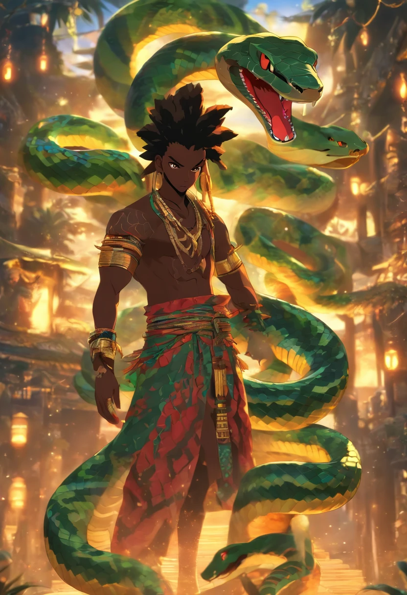 (((DAMBALLAH))) best quality, ultra-high resolution, 4K detailed CG, masterpiece, Damballah,serpent tail, African clothing, voodoo mythology, ((snake tail)), African image, aesthetic, centered on screen, full body