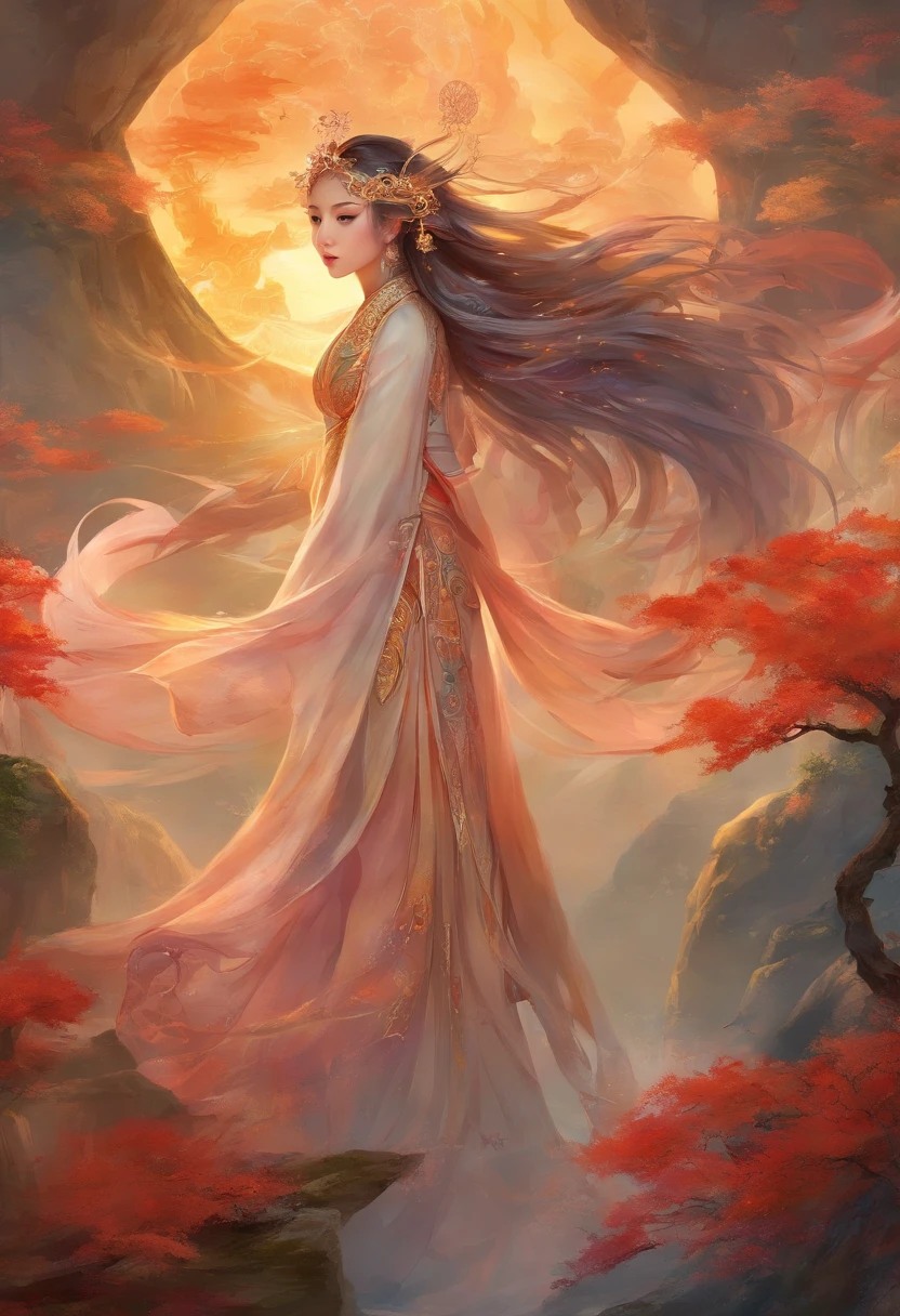 mythological creatures,Traditional Chinese elements,Ancient murals,Illustrative myths,The legend of Fuyao,Dappled light,Hazy haze,mystical aura,tmasterpiece,k hd,Rich in color,Detailed details,Seven colors