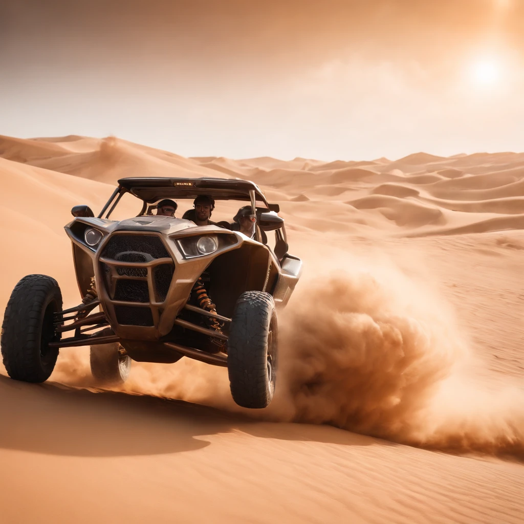 Crazy Max style photo of young woman, Blonde braids, mecha armor, Drive a dune buggy, Desert beach, dust cloud, Abstract beauty, near-perfect, Pure form, intricately details, mushroom cloud, Winner of the Cinematography of the Year, the world on fire, Military photography of post-apocalyptic hellish landscapes, Photography epic of the year, Flames on the horizon, epic cinematic shot, Pure form, intricately details, 8K post-production, high resolution, Super detail, trending on artstationh, Sharp focus, Studio photos, intricately details, Very detailed, by Greg Rutkowski, 8