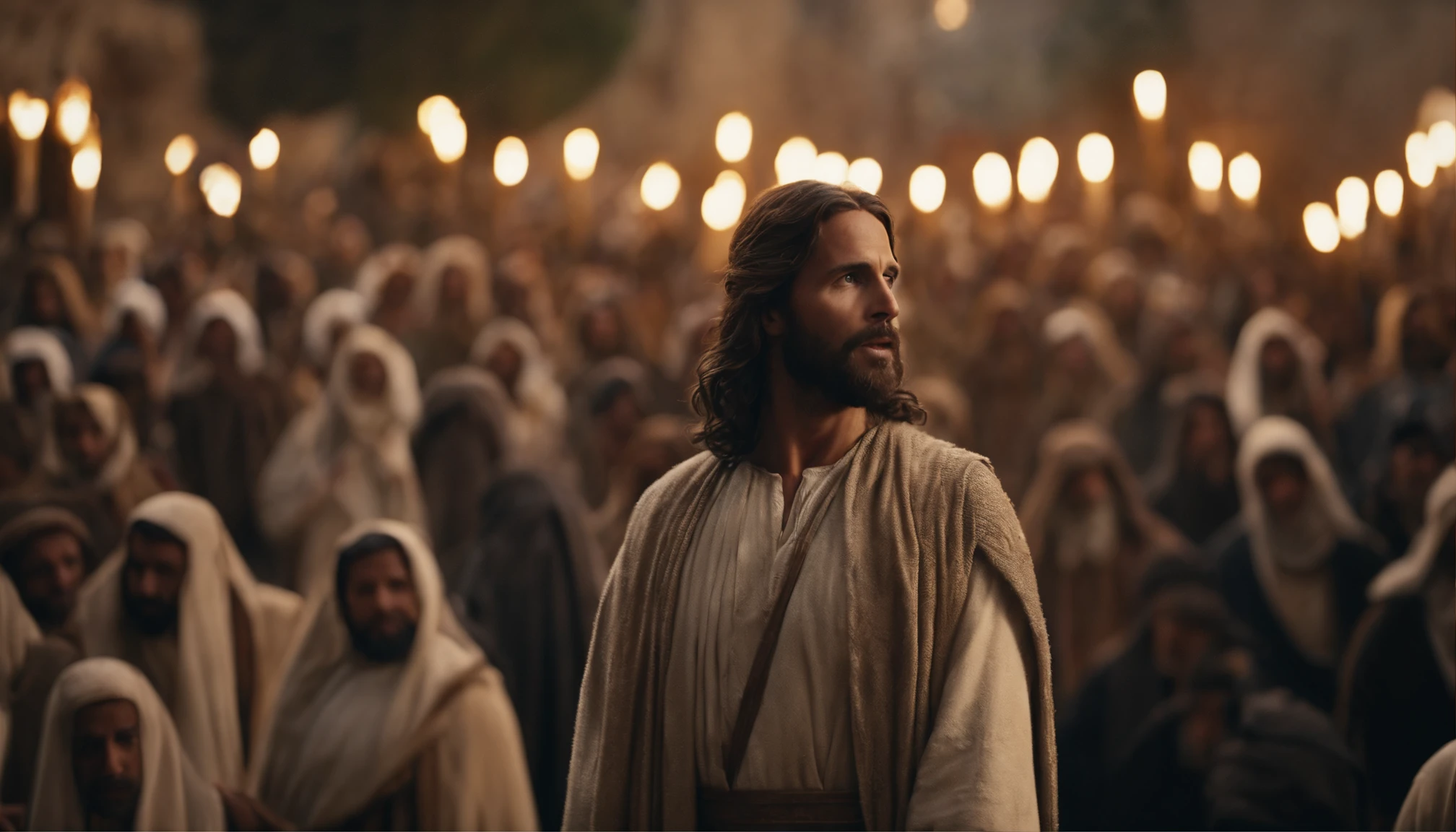 Jesus speaking to the crowd in the city of Bethlehem