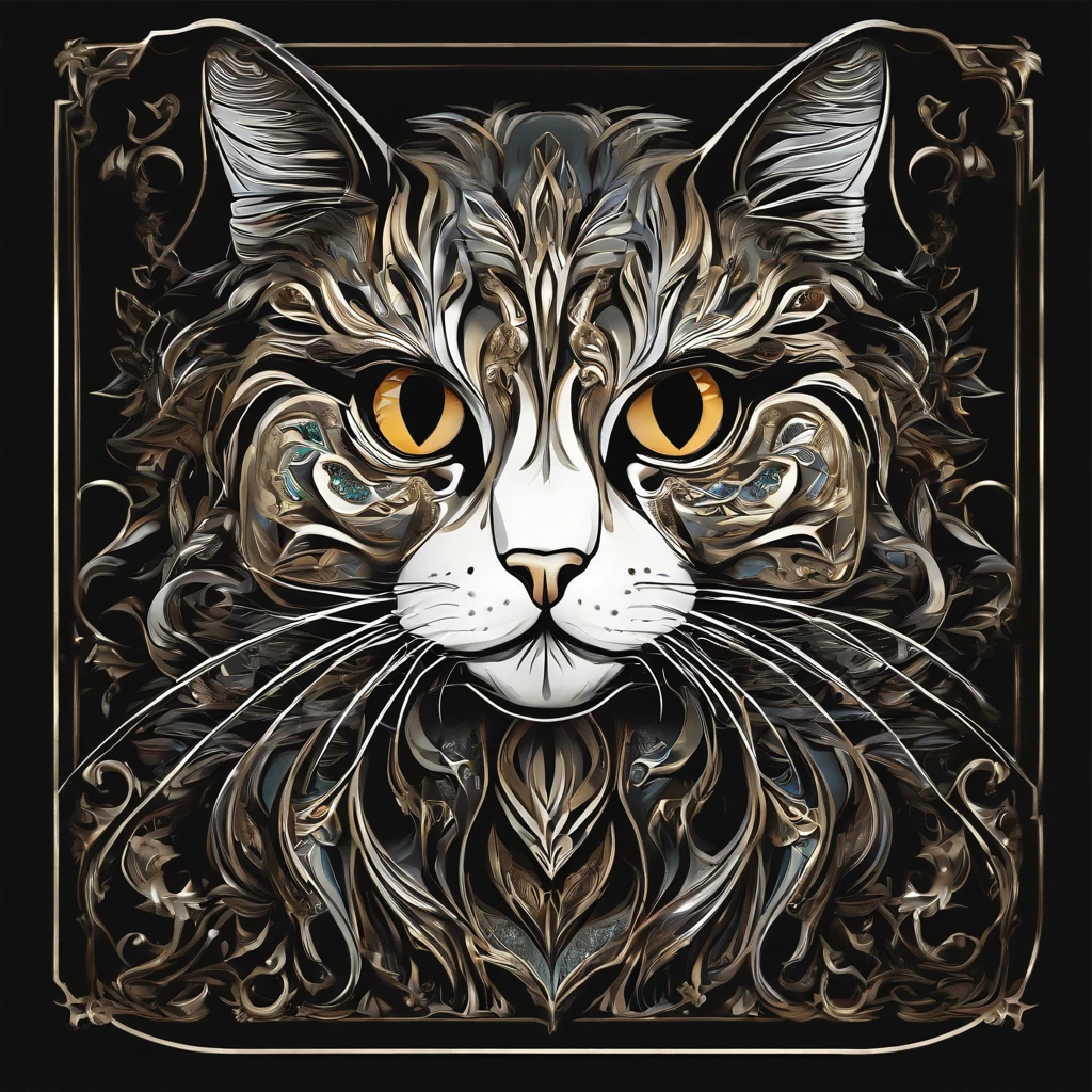 ((Prompt cat sticker style isolated on black background))bold outline. Light Shadow - V 6.0、Farbe々Use colors