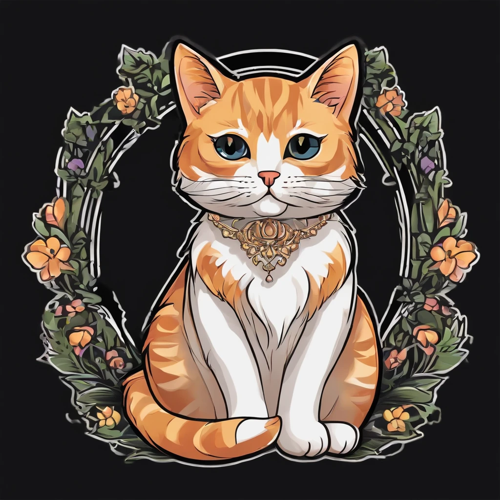 ((Prompt cat sticker style isolated on black background))bold outline. Light Shadow - V 6.0、Farbe々Use colors