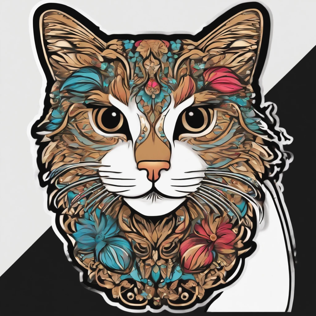 ((Prompt cat sticker style isolated on black background))bold outline. Light Shadow - V 6.0、Farbe々Use colors